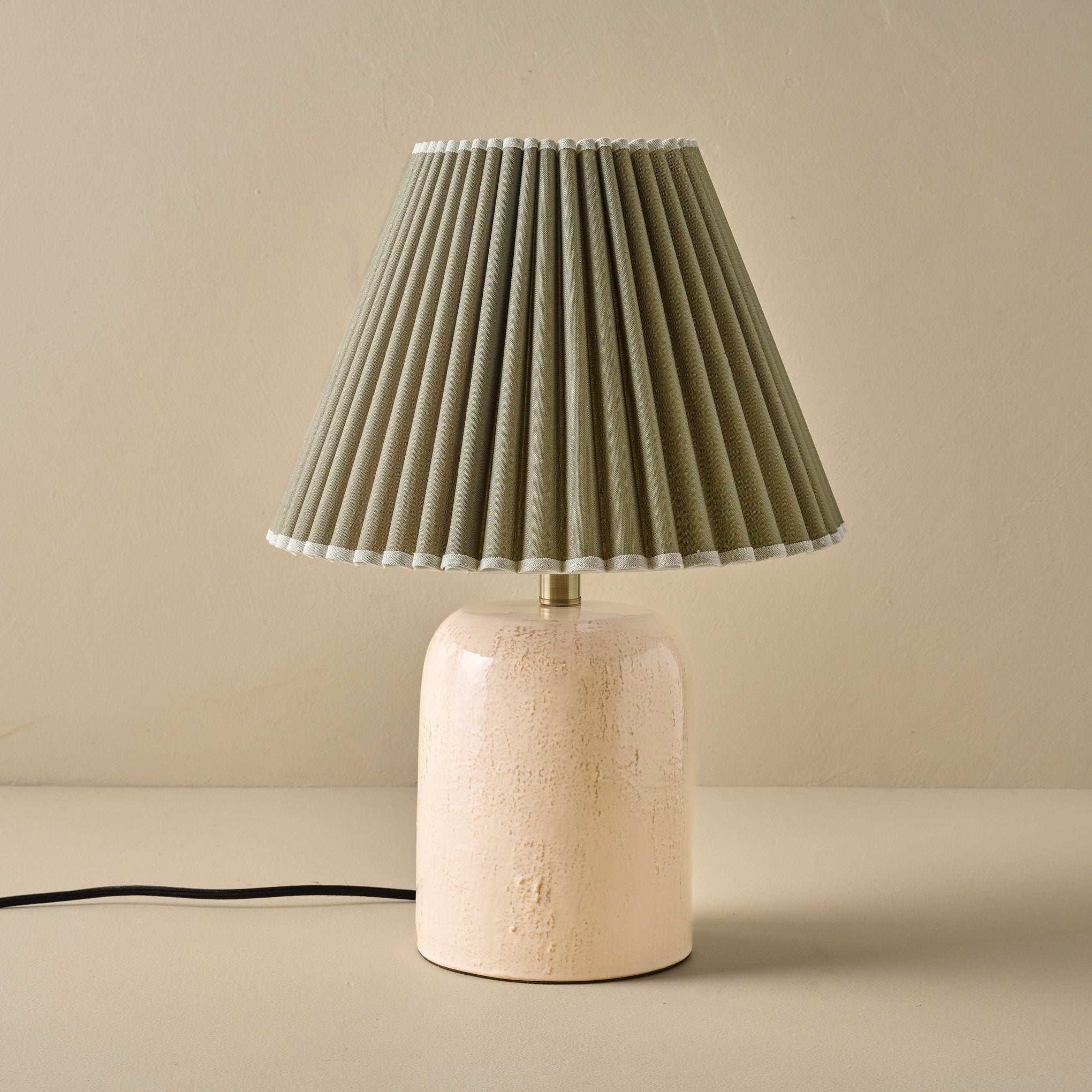Farrah Table Lamp - Textured Cream with Olive Pleat shad $168.00