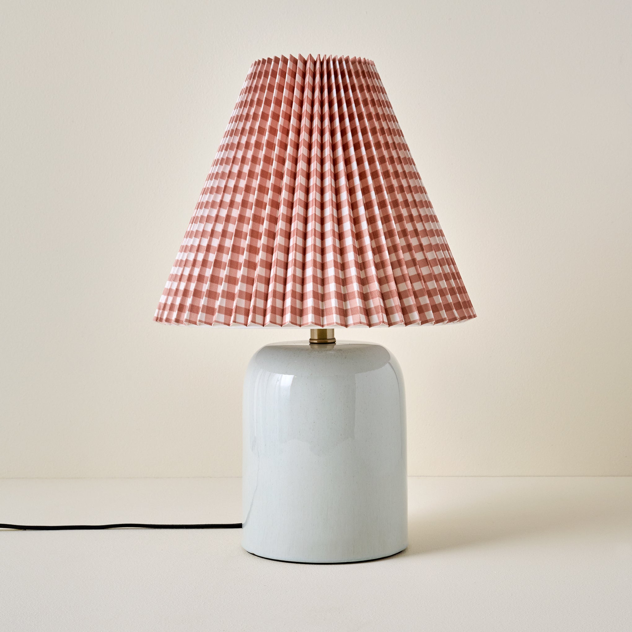 Farrah Table Lamp - Mist Blue with Mocha Gingham Shade