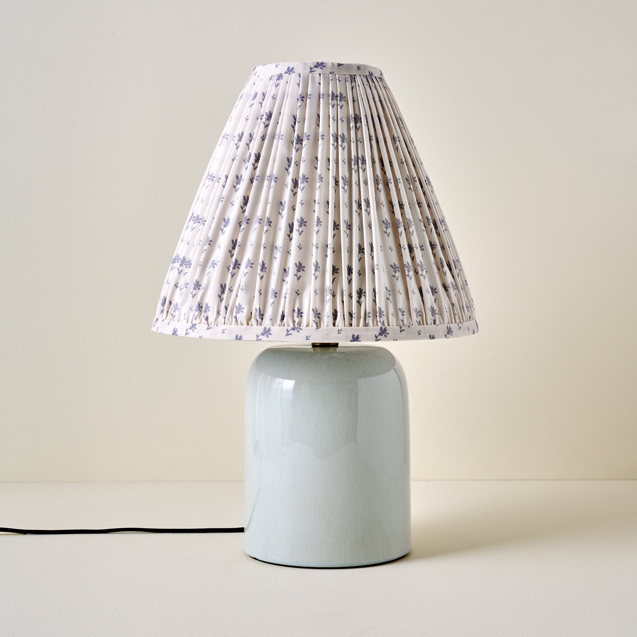Farrah Table Lamp - Mist Blue with Blue Blockprint Shade