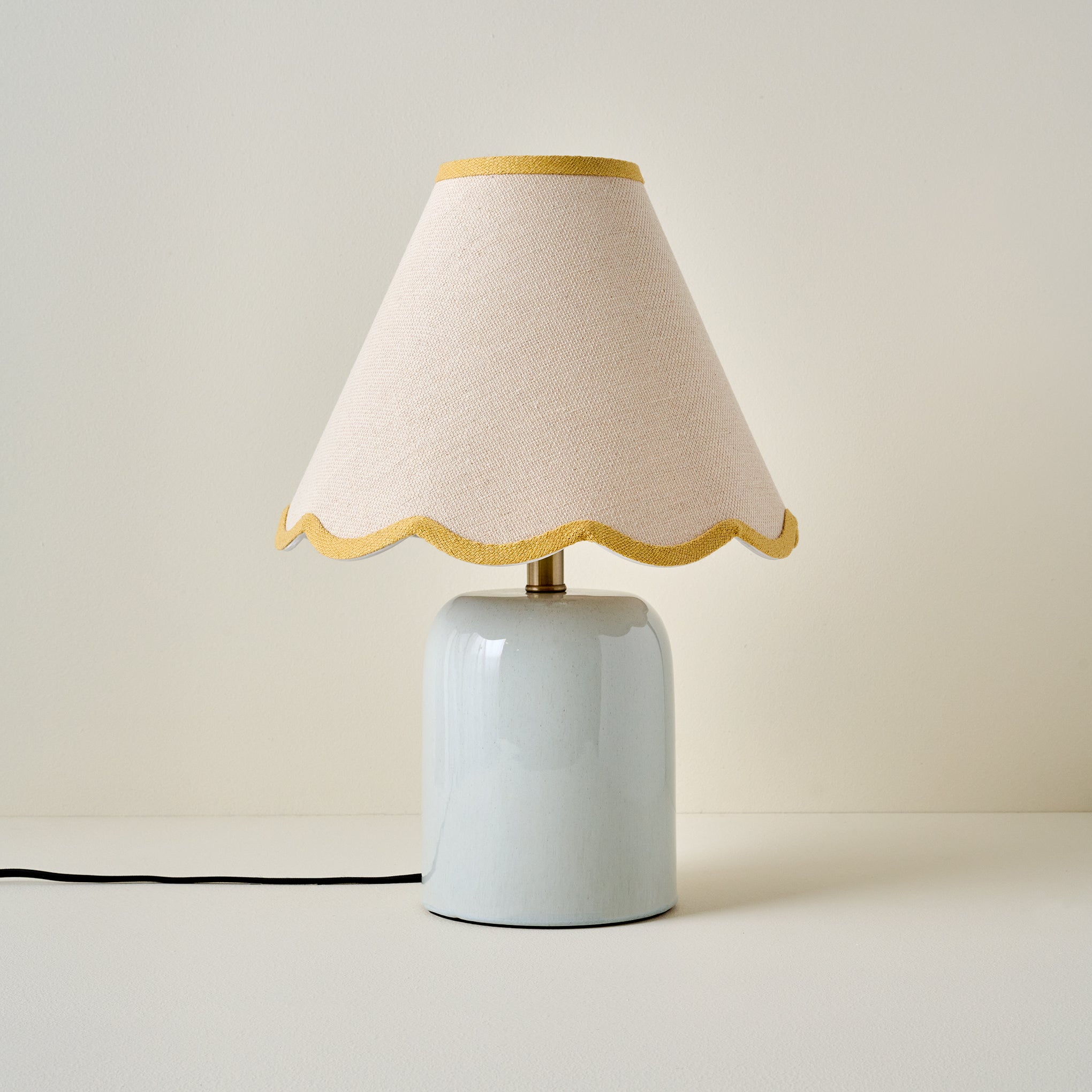 Farrah Table Lamp - Mist Blue with Yellow Wavy Trim Shade
