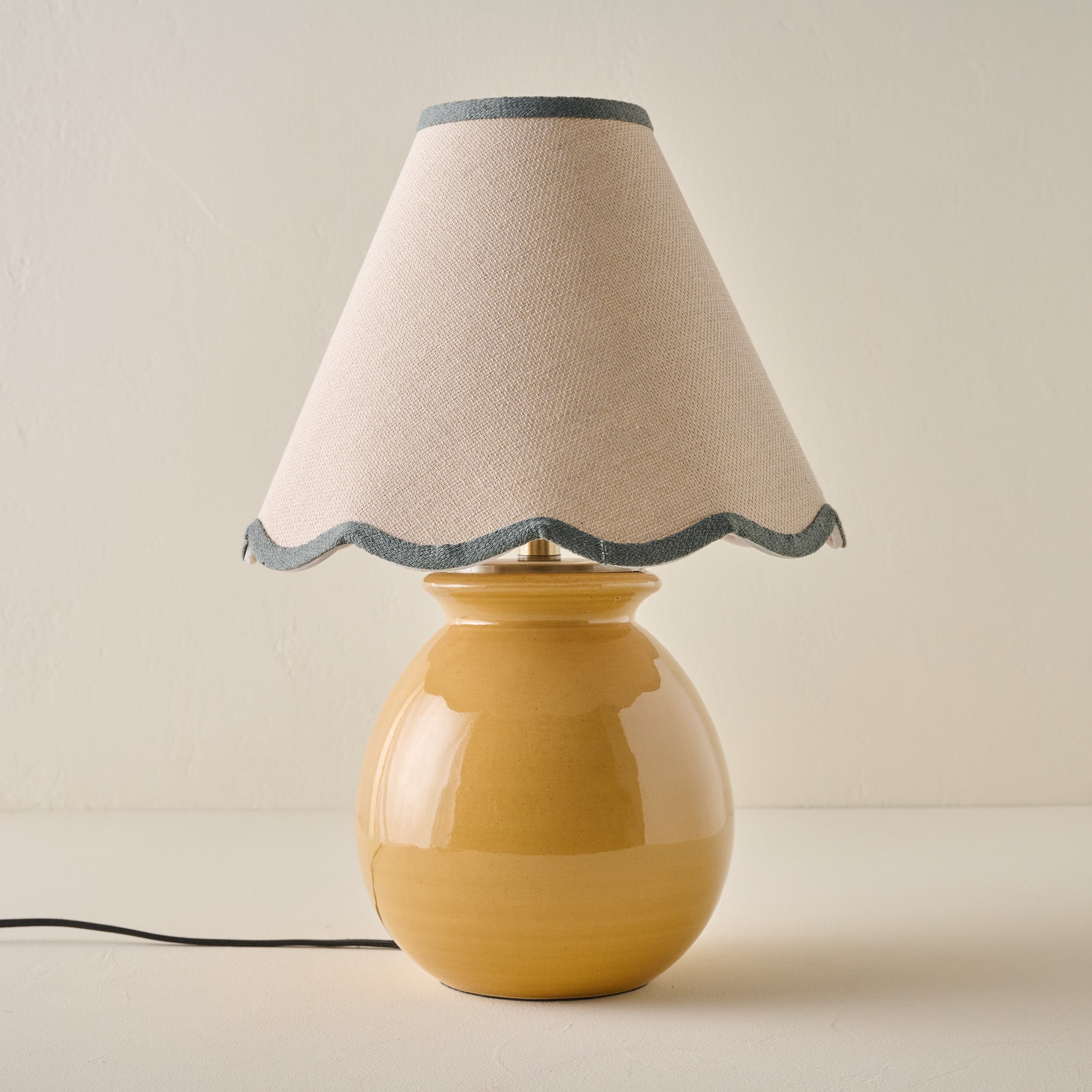 Olivia Table Lamp - Wheat with Charcoal Wavy Linen Shade