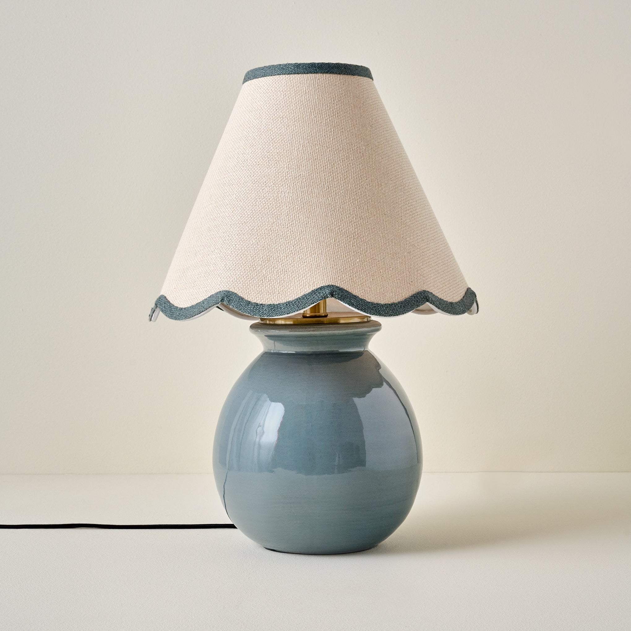 Olivia Table Lamp - Lake Blue with Charcoal Wavy Linen Shade