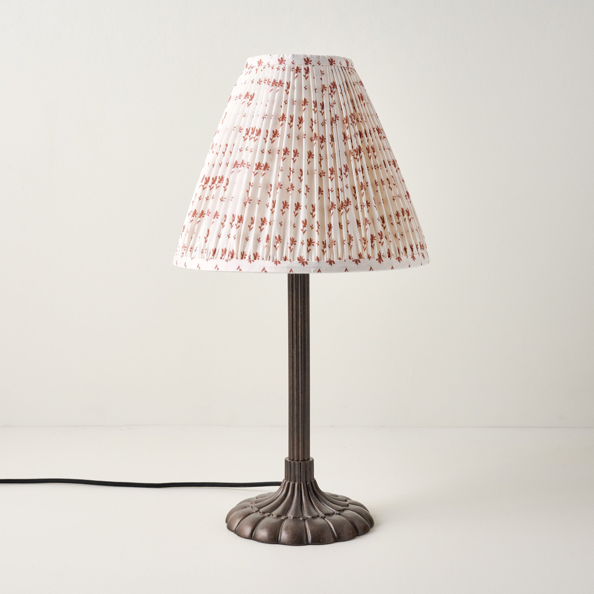 Stella Table Lamp-Bronze Scallop with Taupe Blockprint Shade