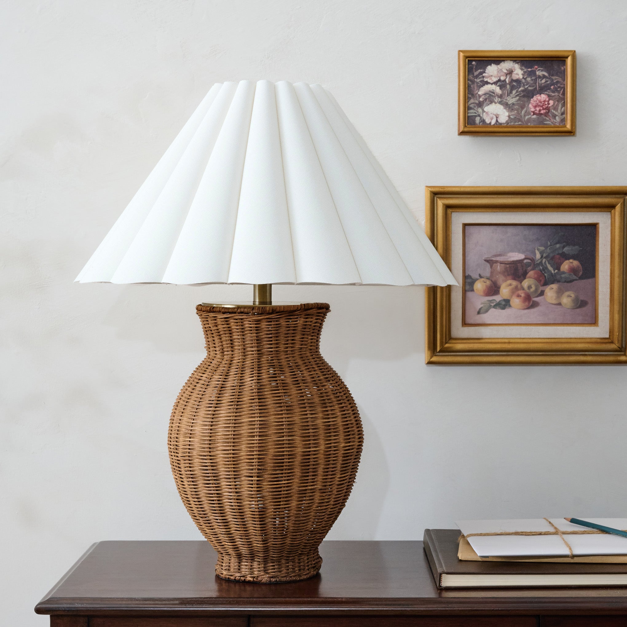 Cassie Rattan Table Lamp shown on table $248.00