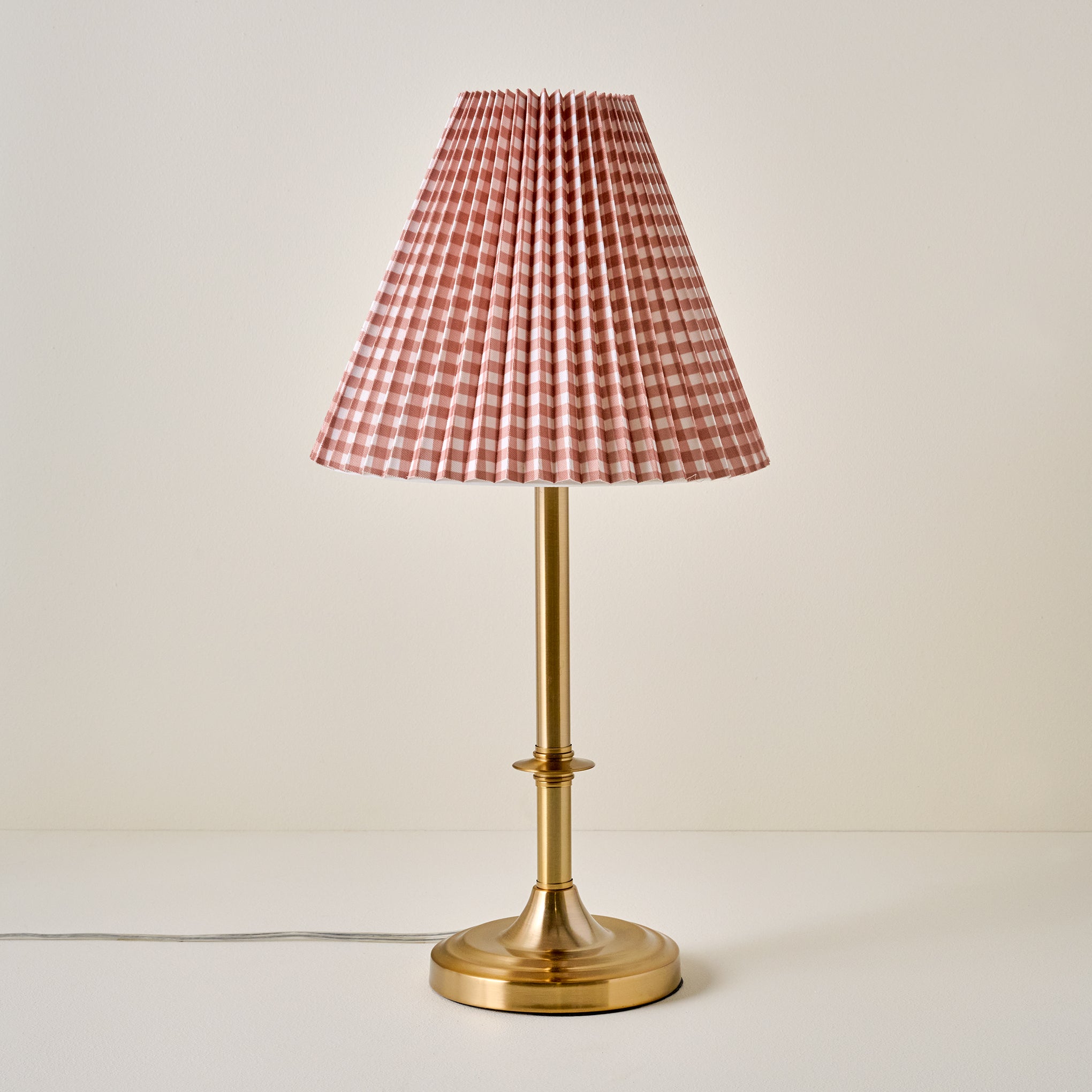 Carmen Brass Table Lamp with mocha gingham shade
