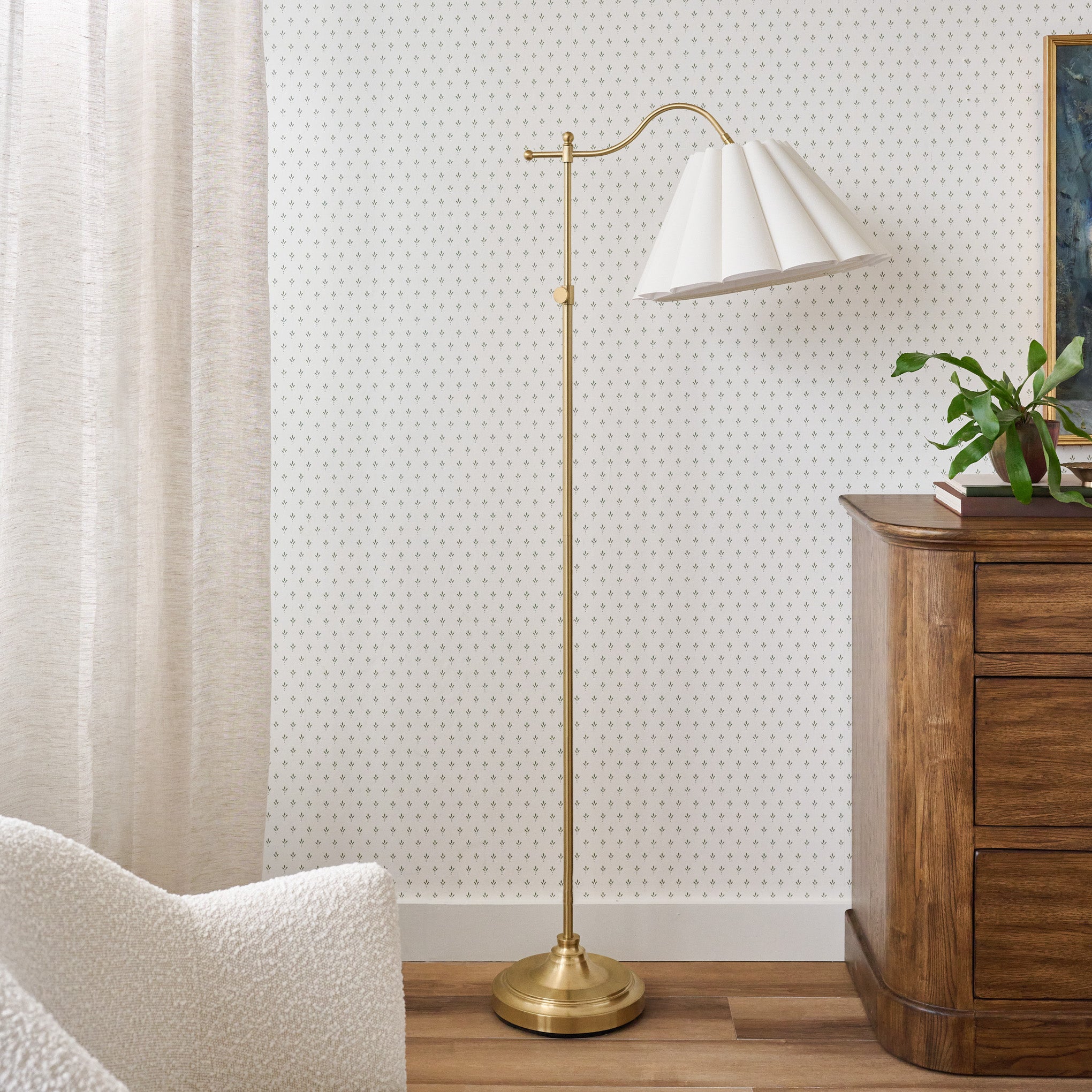 Odette Floor Lamp with Scallop Shade shown in room