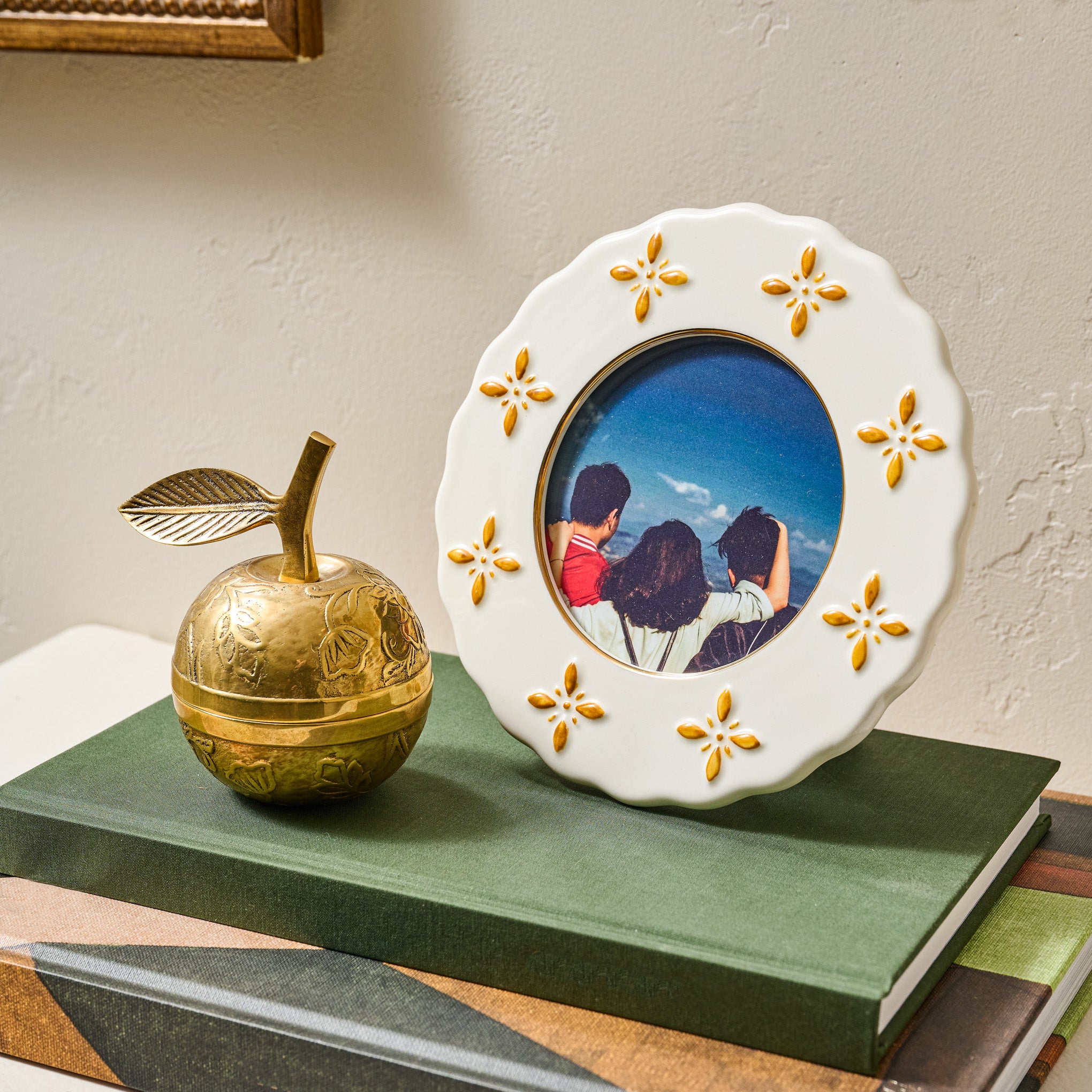Golden Yellow Round Luna Photo Frame shown styled $26.00