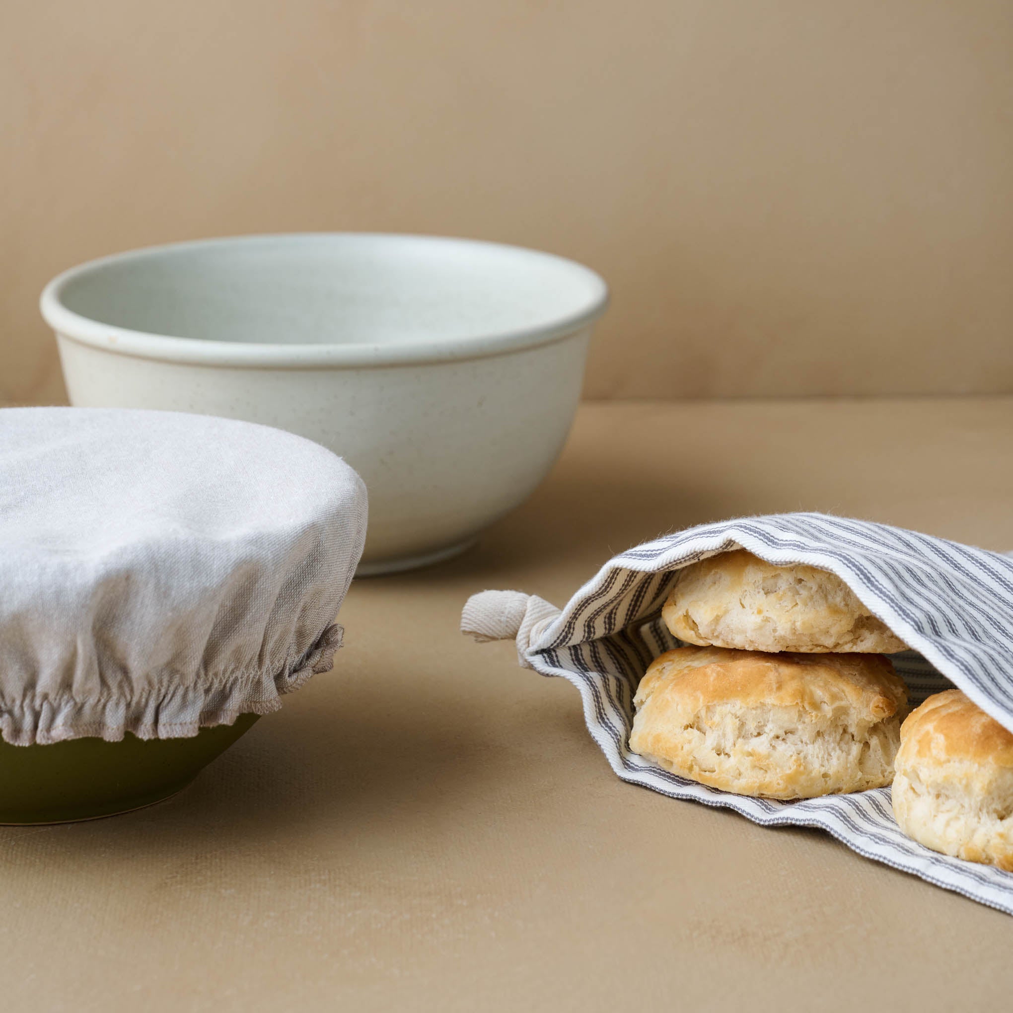 Bread Bowl Cover & Bag Set. Bag contains biscuits and bowl is covered $38.00