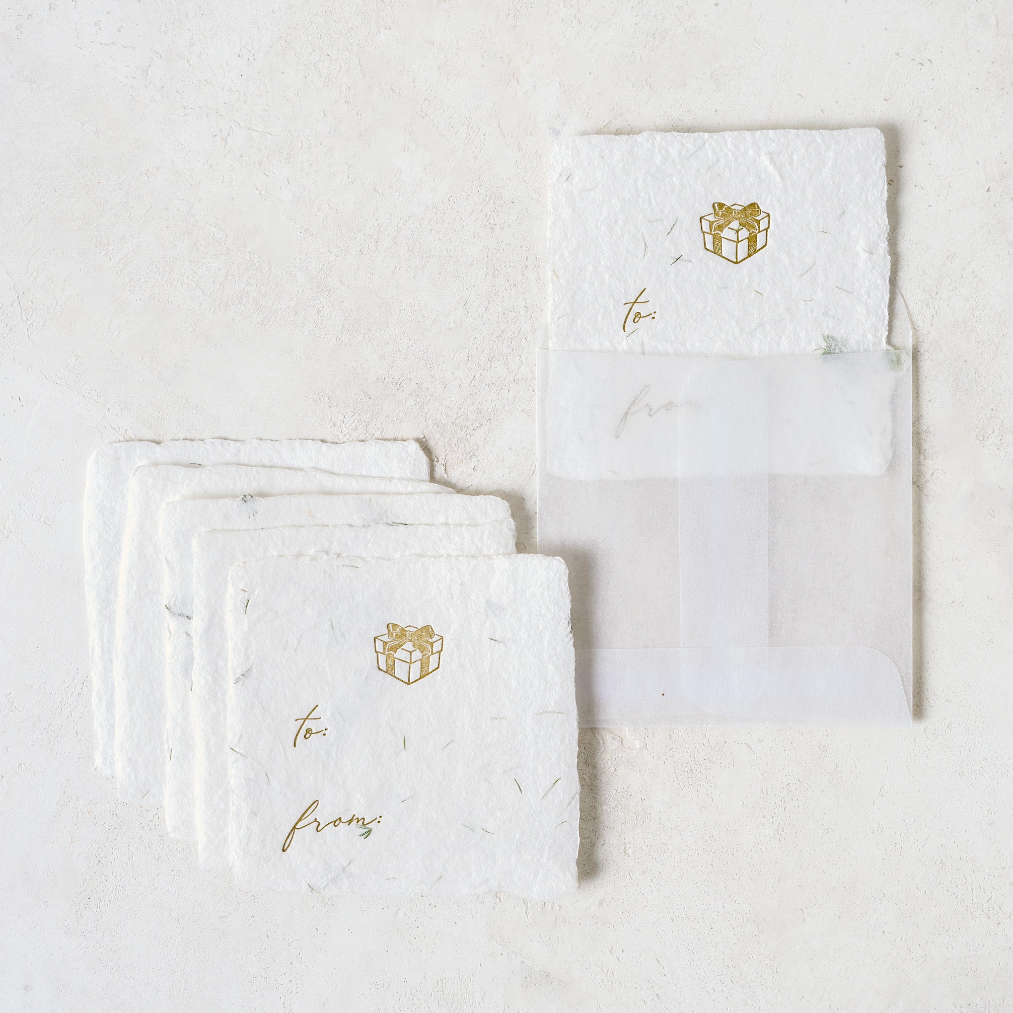 Present Handmade Paper Tag Set shown with envelope On sale for $14.99, discounted from $22.50