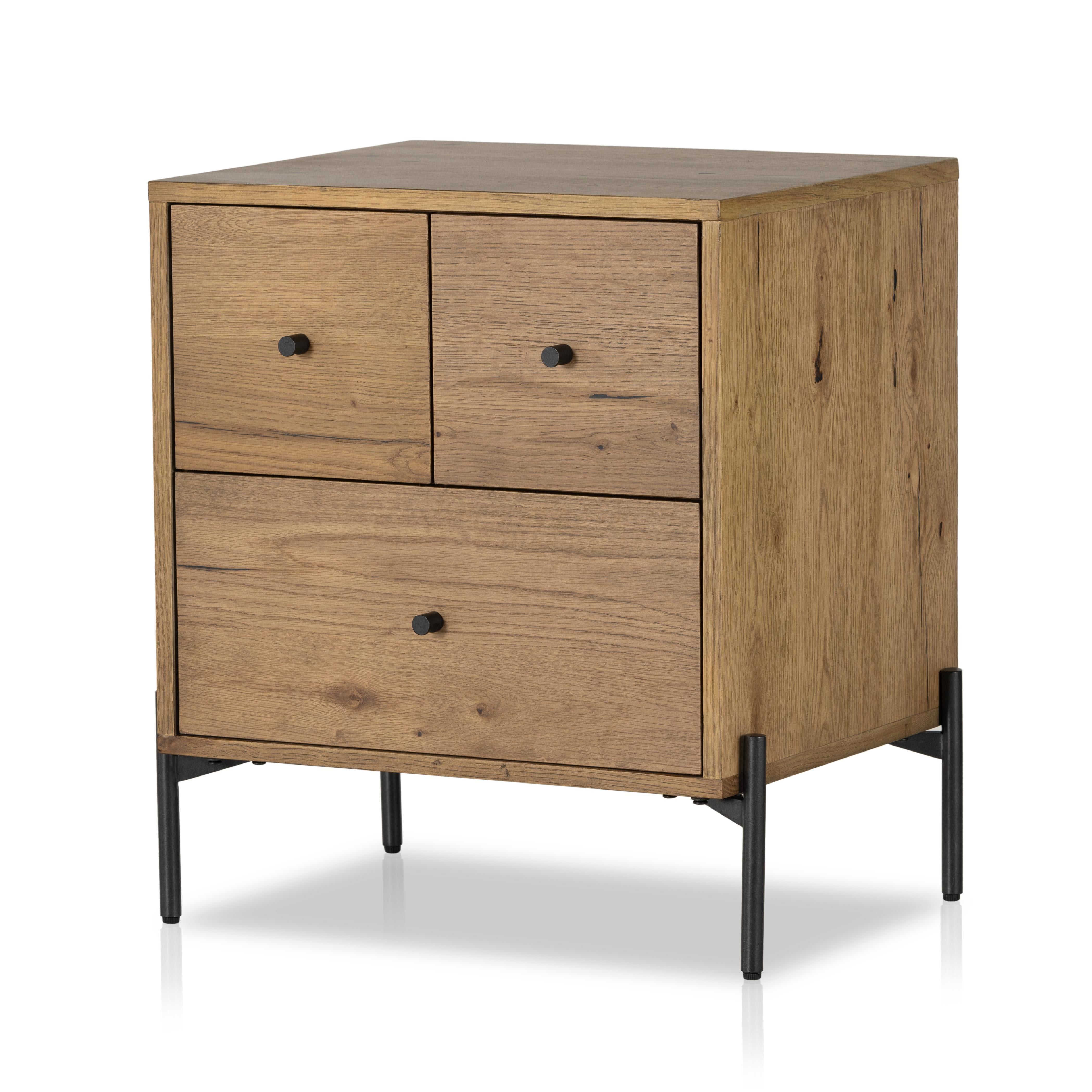 Liam Nightstand in amber oak angled