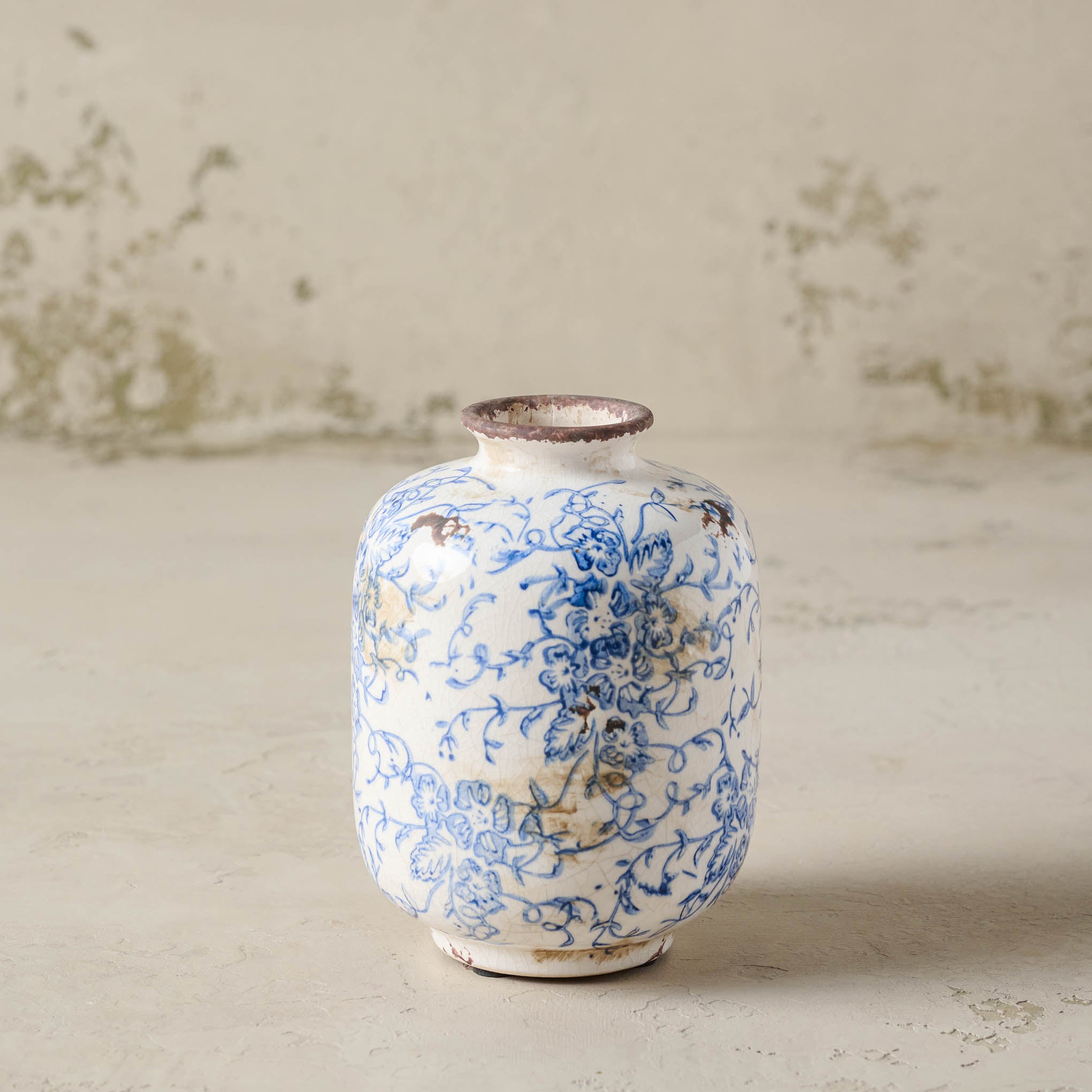 Blue and White Distressed Vase