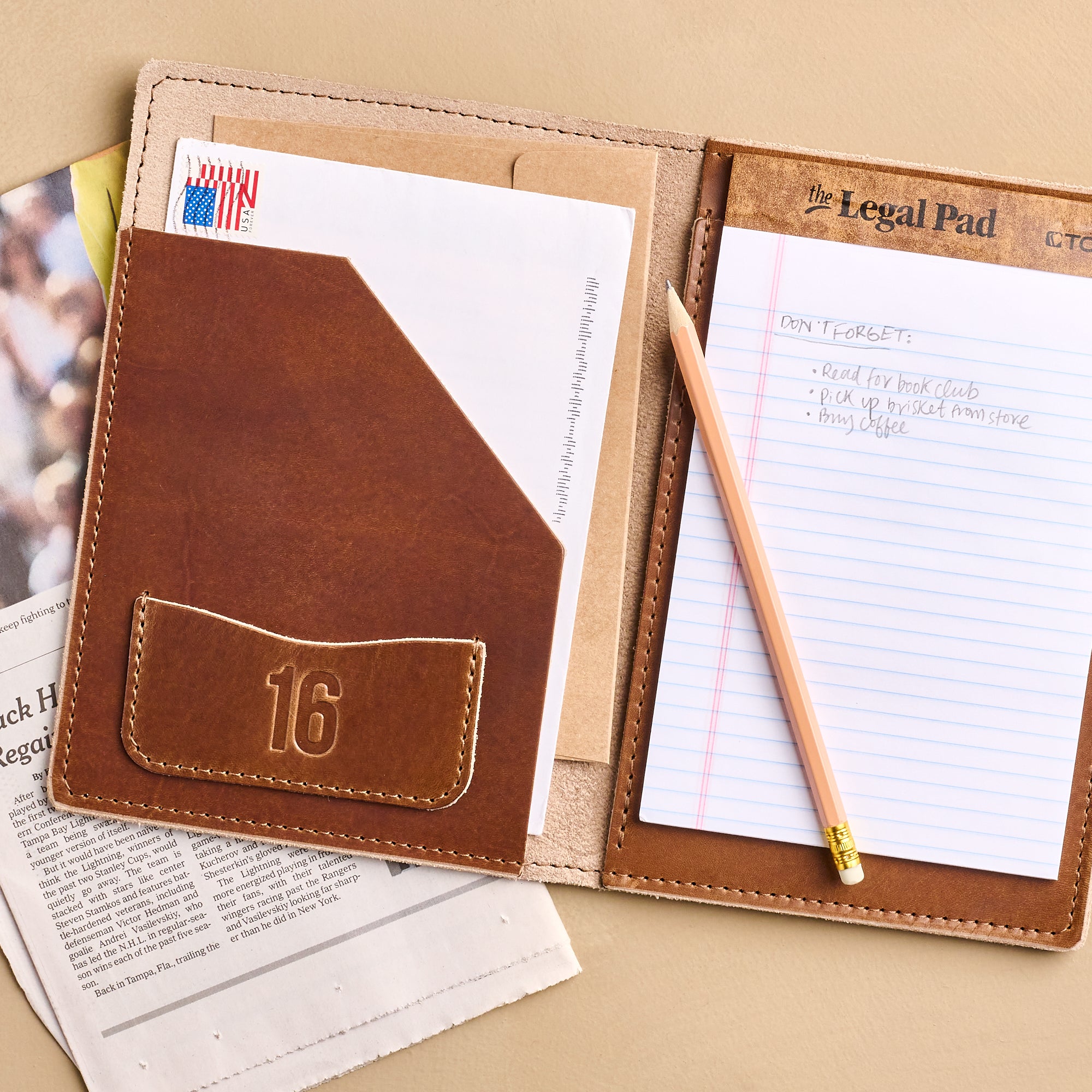 Magnolia Debossed Number 16 Leather Small Pad Folio $80.00