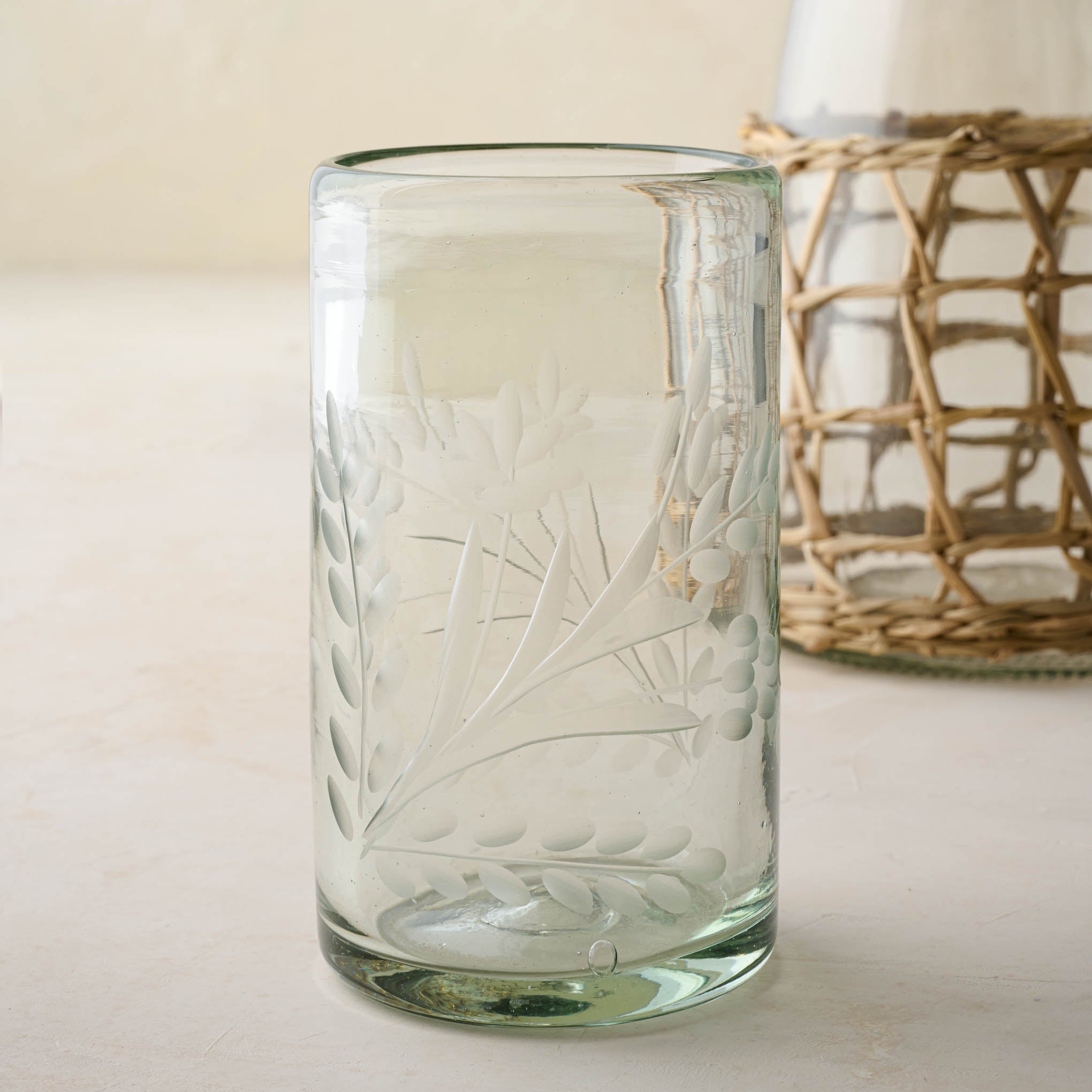 Magnolia Floral Etched Glass Short On sale for $14.99, discounted from $20.00