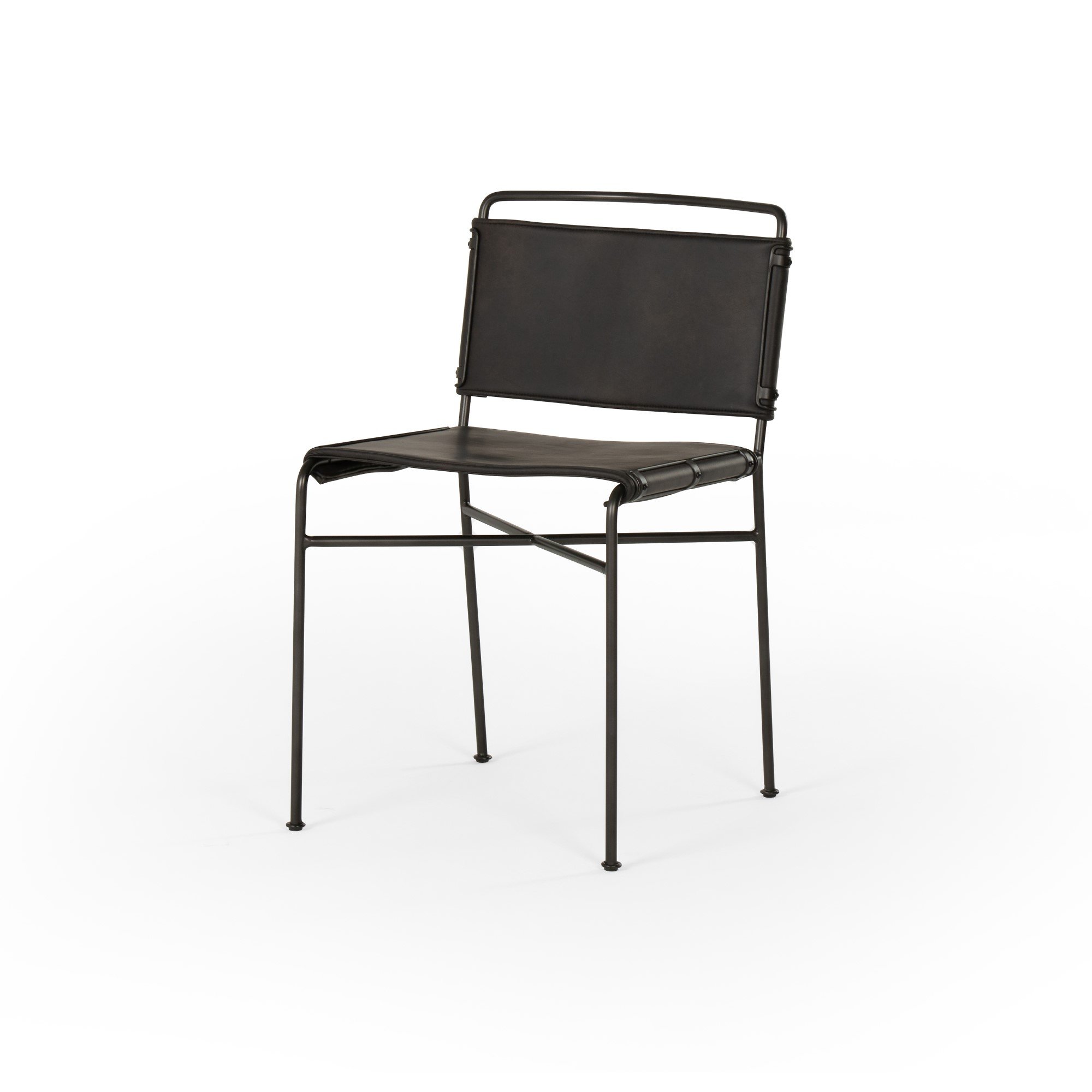 modern metal dining chair with distressed black leather seat and back Items range from $499.00 to $549.00