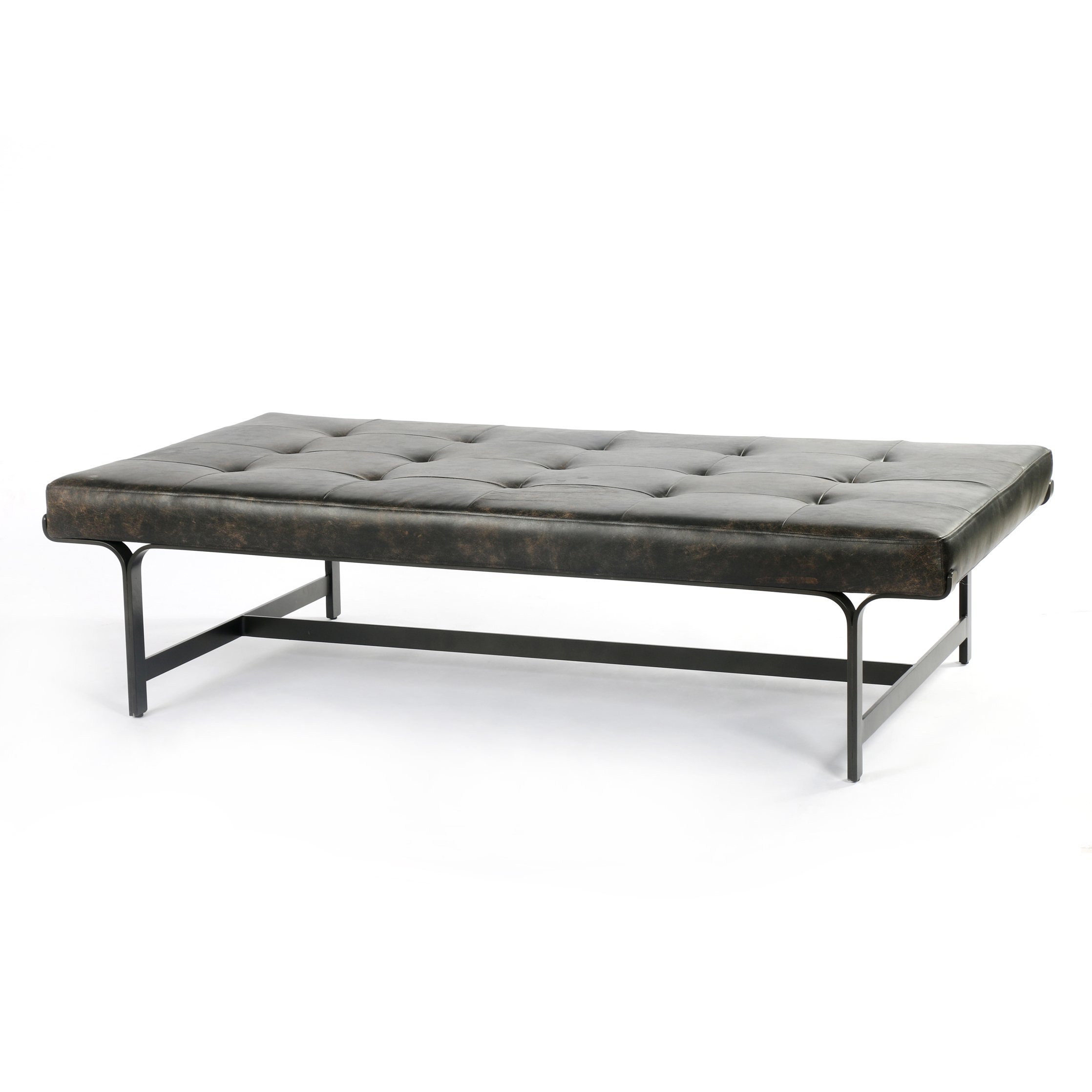 dark tufted leather coffee table ottoman with metal base $2499.00