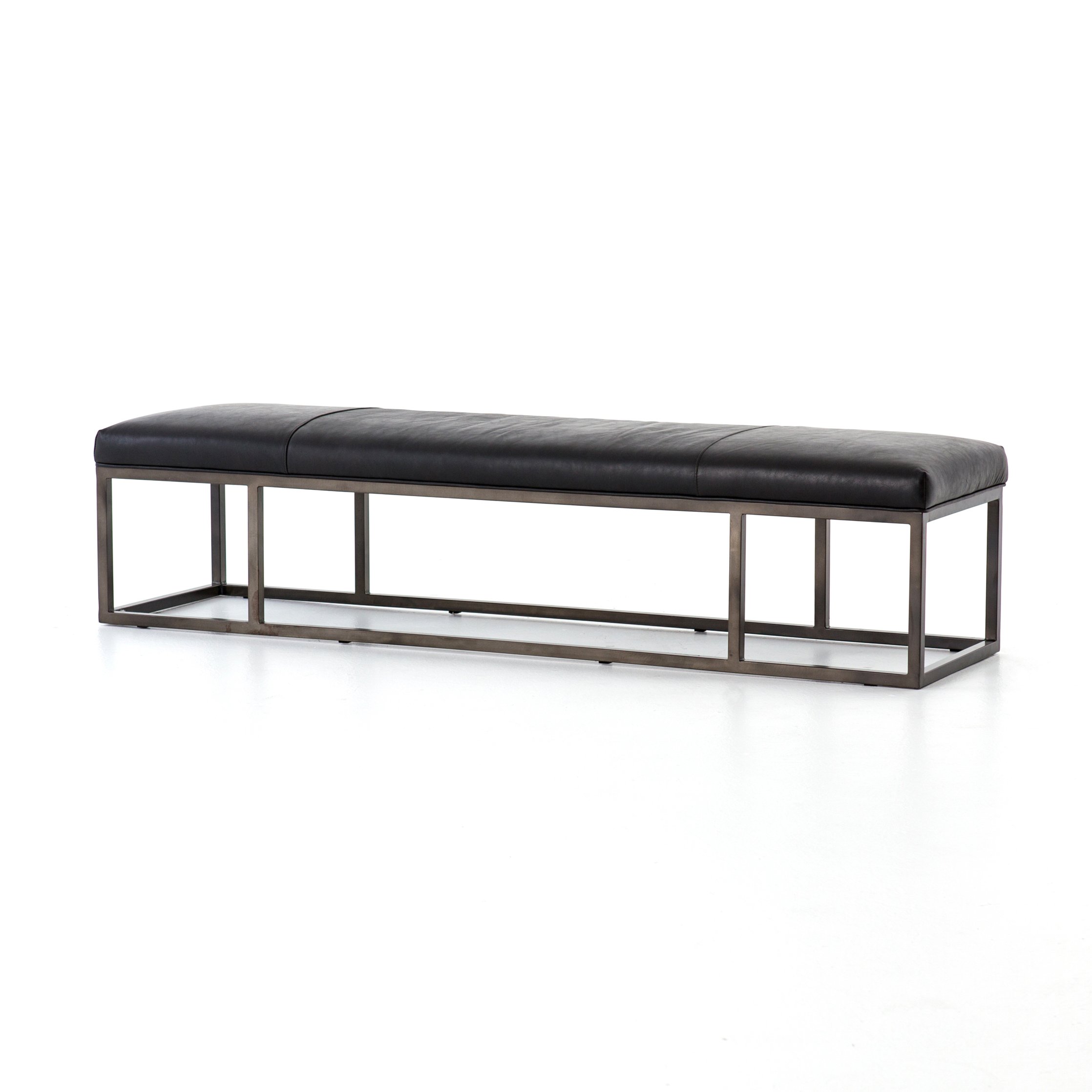 industrial black padded leather bench with metal base
