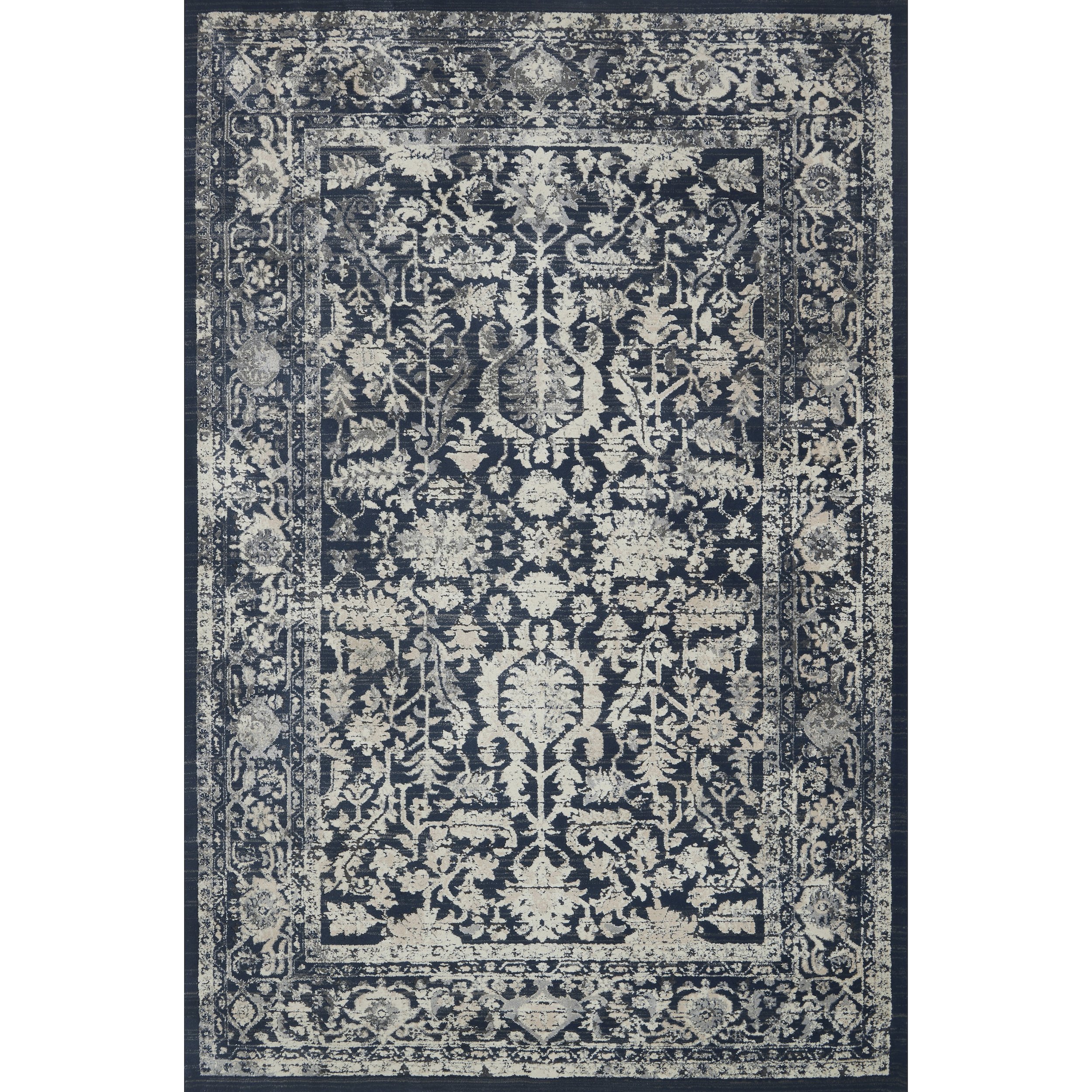 dark indigo traditional rug with white floral detail Items range from $249.00 to $709.00