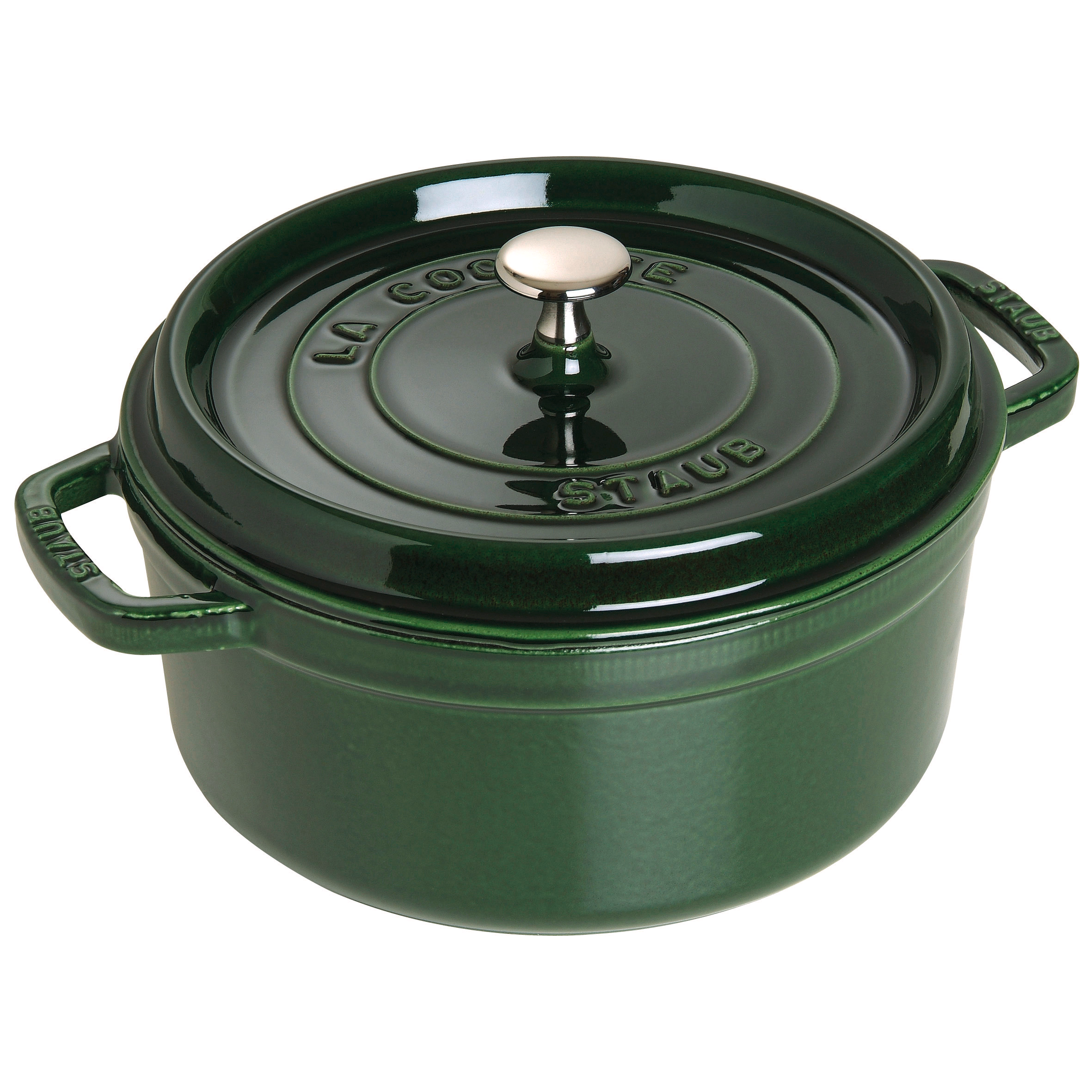 Staub 5.5 quart round cast iron dutch oven in basil green