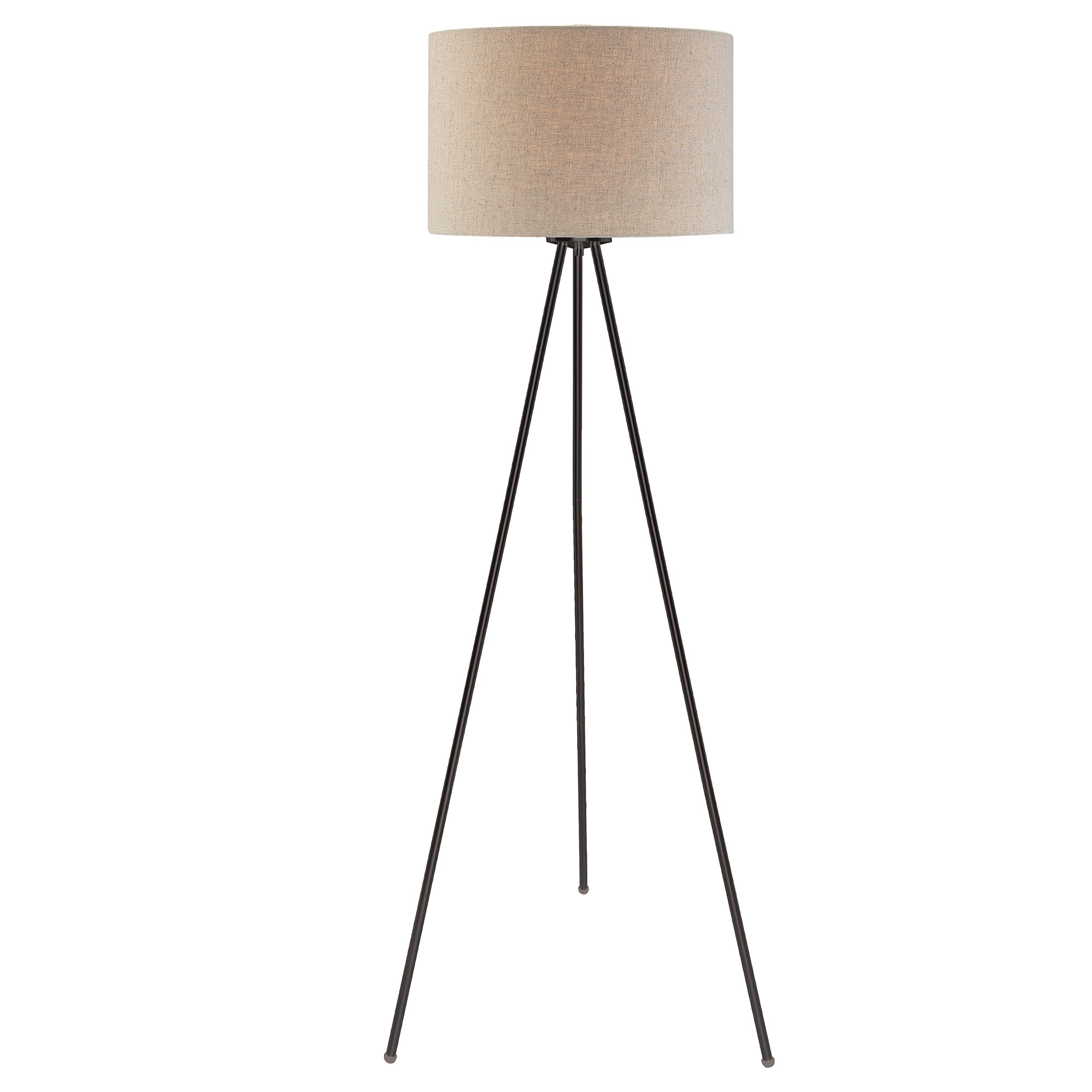 bronze metal tripod floor lamp with tan fabric drum shade $125.00