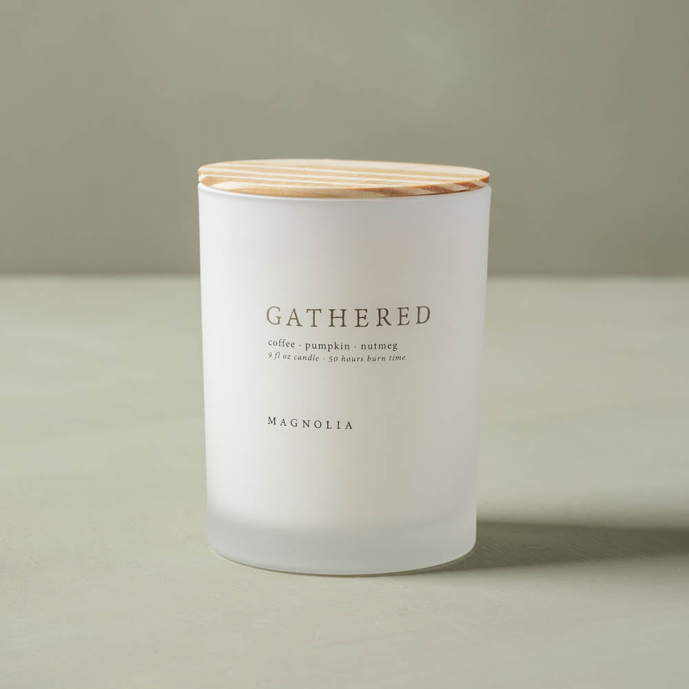 Magnolia Gathered Candle On sale for $19.99, discounted from $30.00