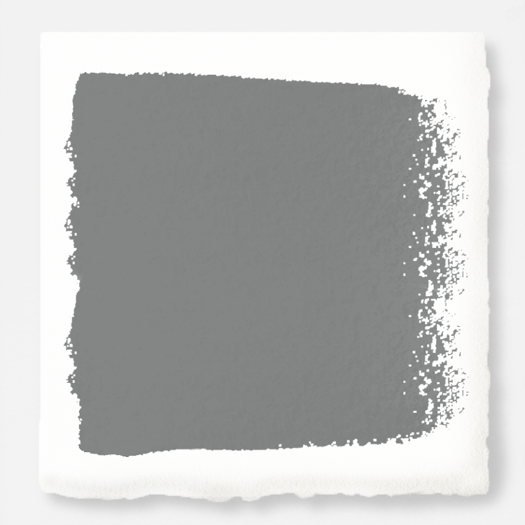 A dark gray with blue and green undertones door and cabinet paint named teak cups