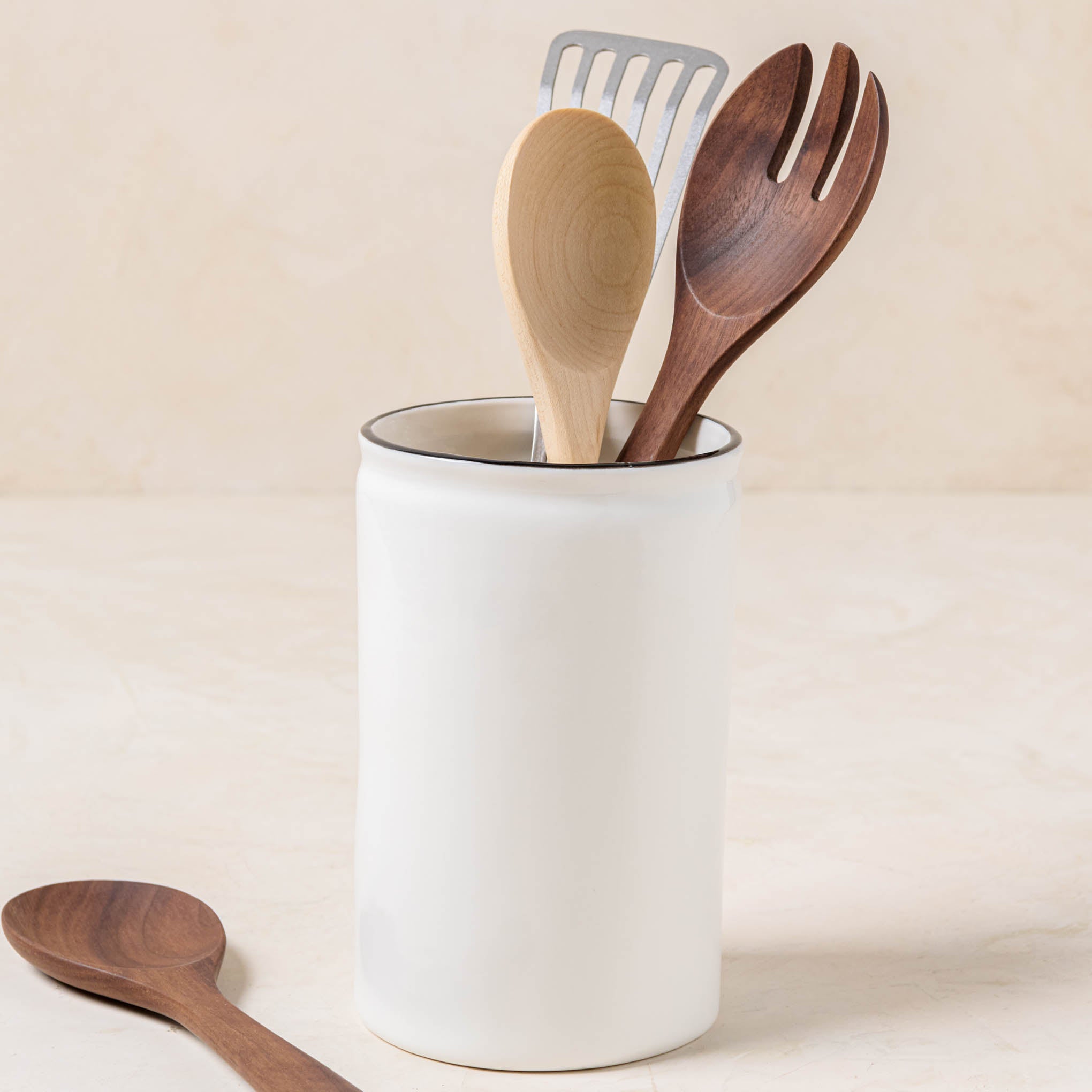 Magnolia Black Rim Ceramic Utensil Holder