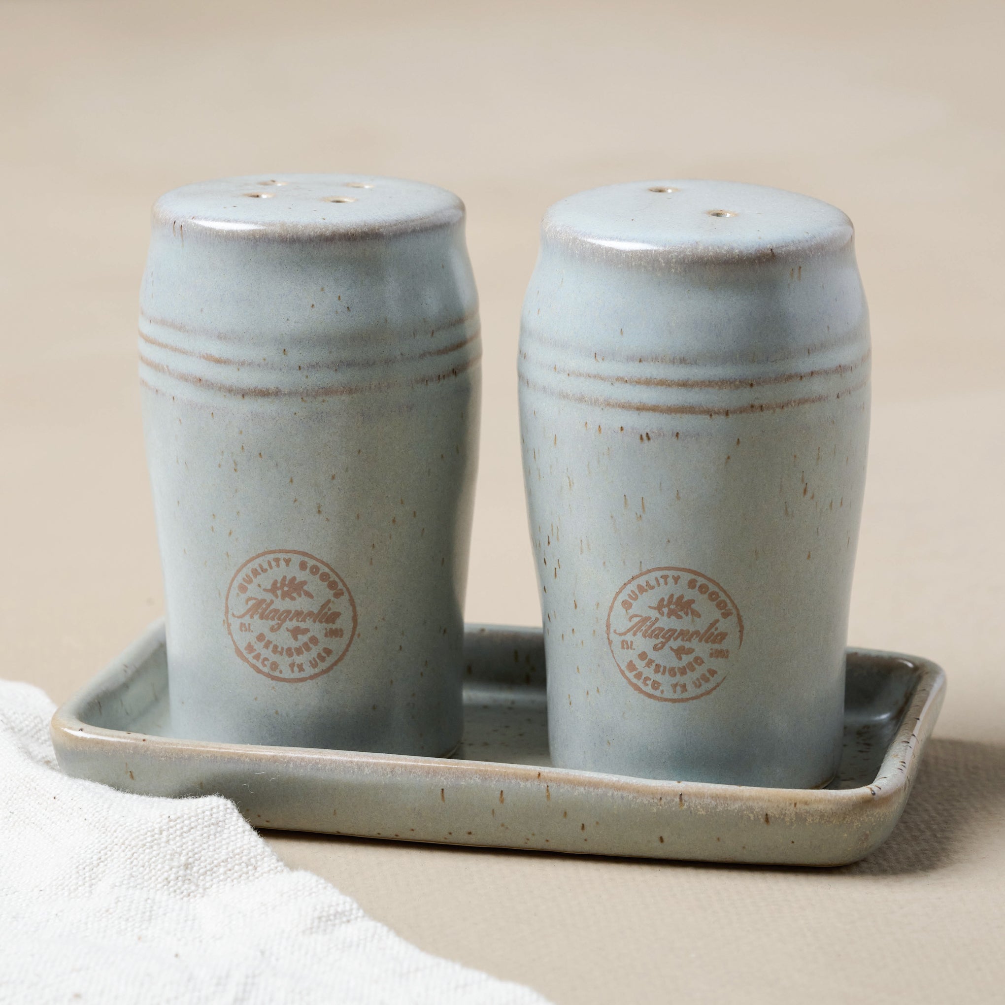 Magnolia French Grey Embossed Stripe Salt & Pepper Shaker Set $18.00