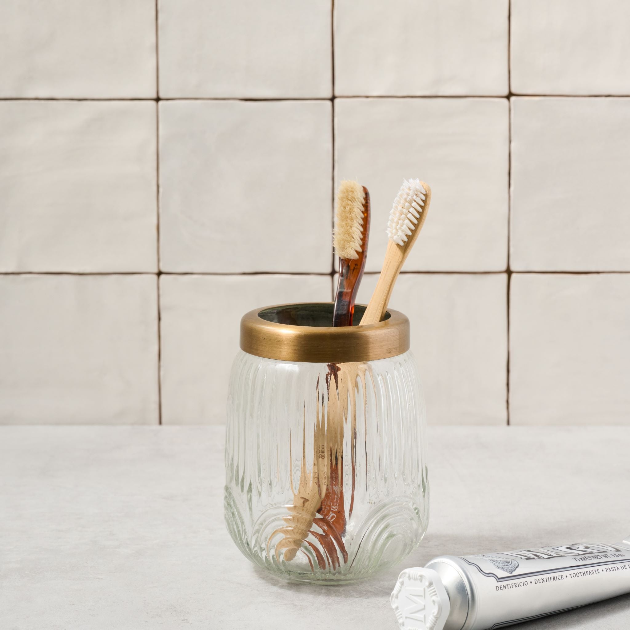 Etched Glass and Brass Container