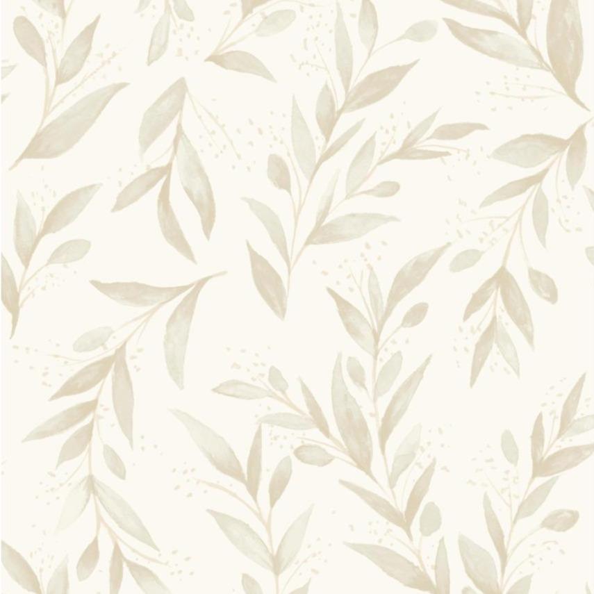 beige olive branch pattern on white wallpaper