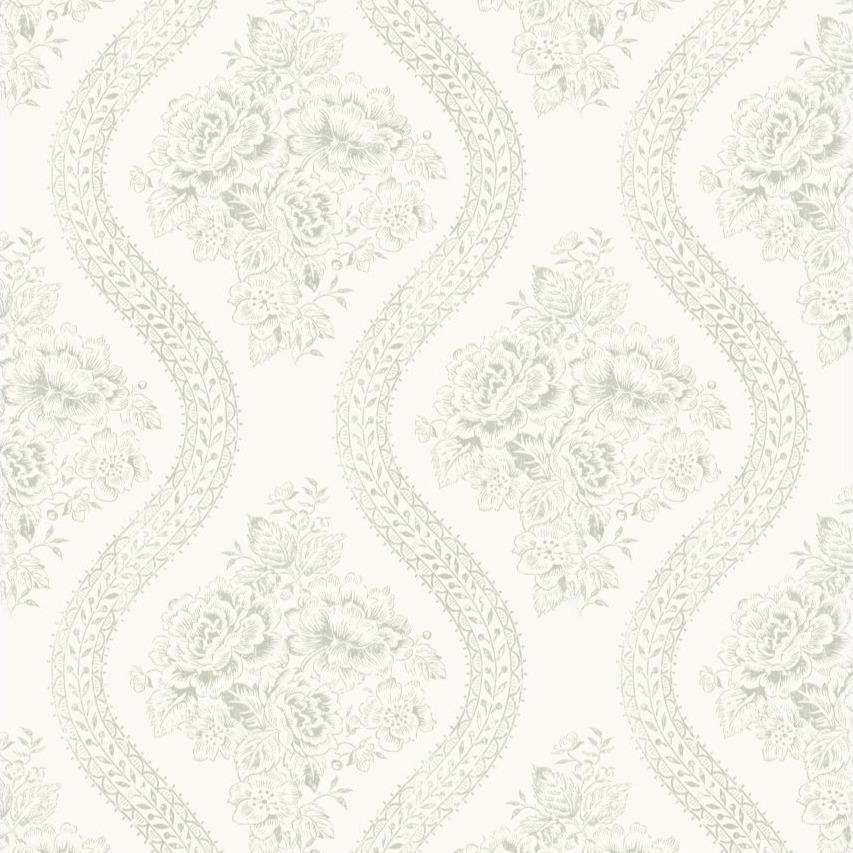 light grey floral pattern on white wallpaper
