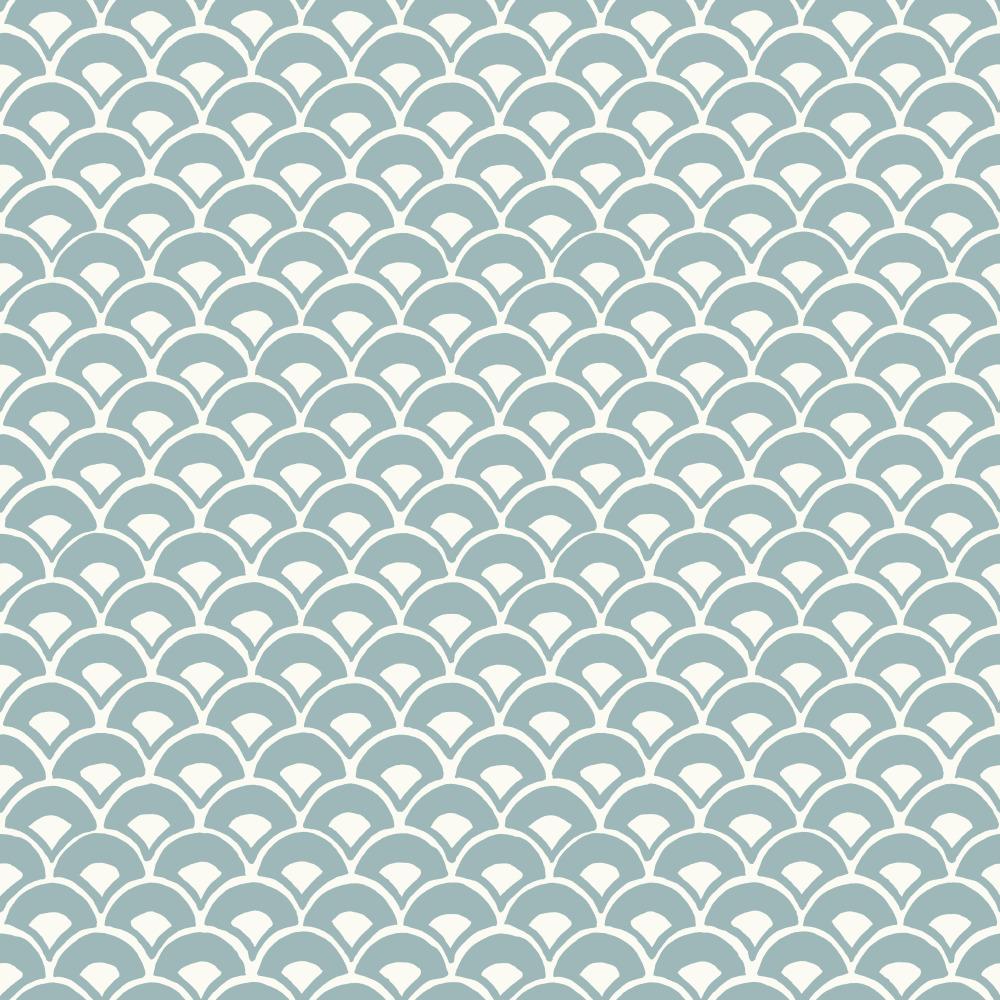 marine blue and white modern scallops pattern wallpaper