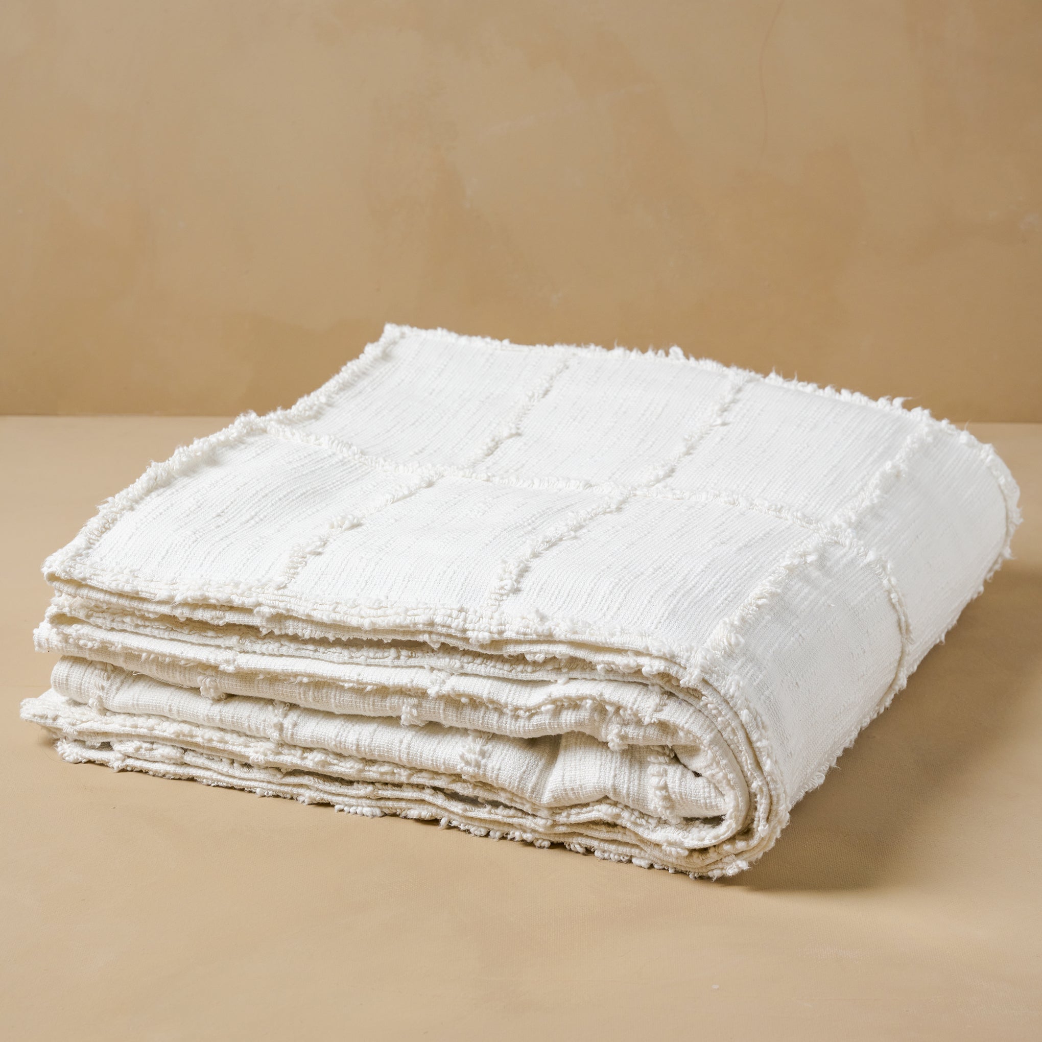 Folded Optic White Textured Cotton Coverlet Items range from $180.00 to $200.00