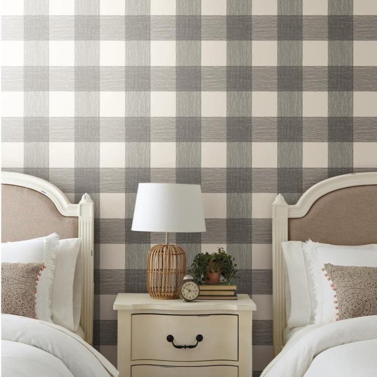 grey and white textured buffalo check patterned wallpaper $110.00