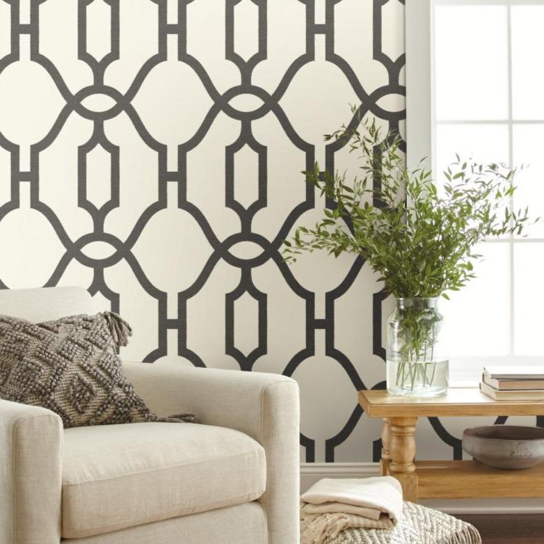 charcoal trellis pattern on white wallpaper $110.00
