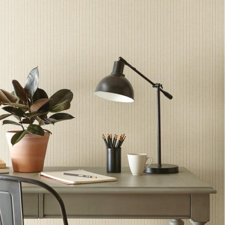 cream and light blue ticking stripe pattern wallpaper $110.00