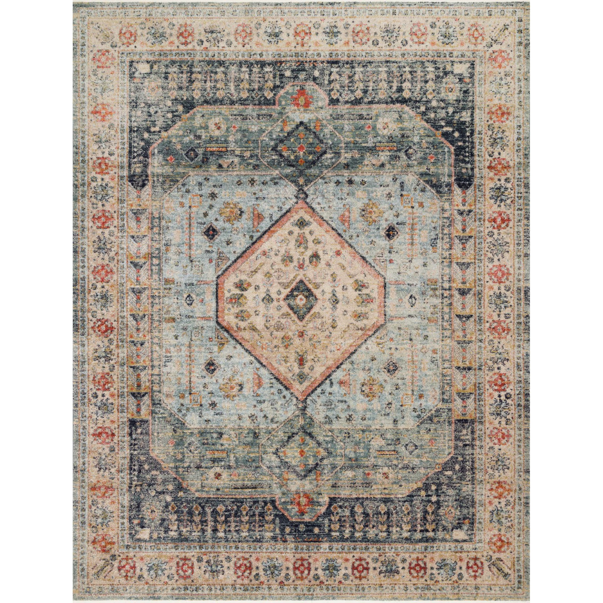 dark and light blue traditional rug with multi-colored detail Items range from $129.00 to $949.00