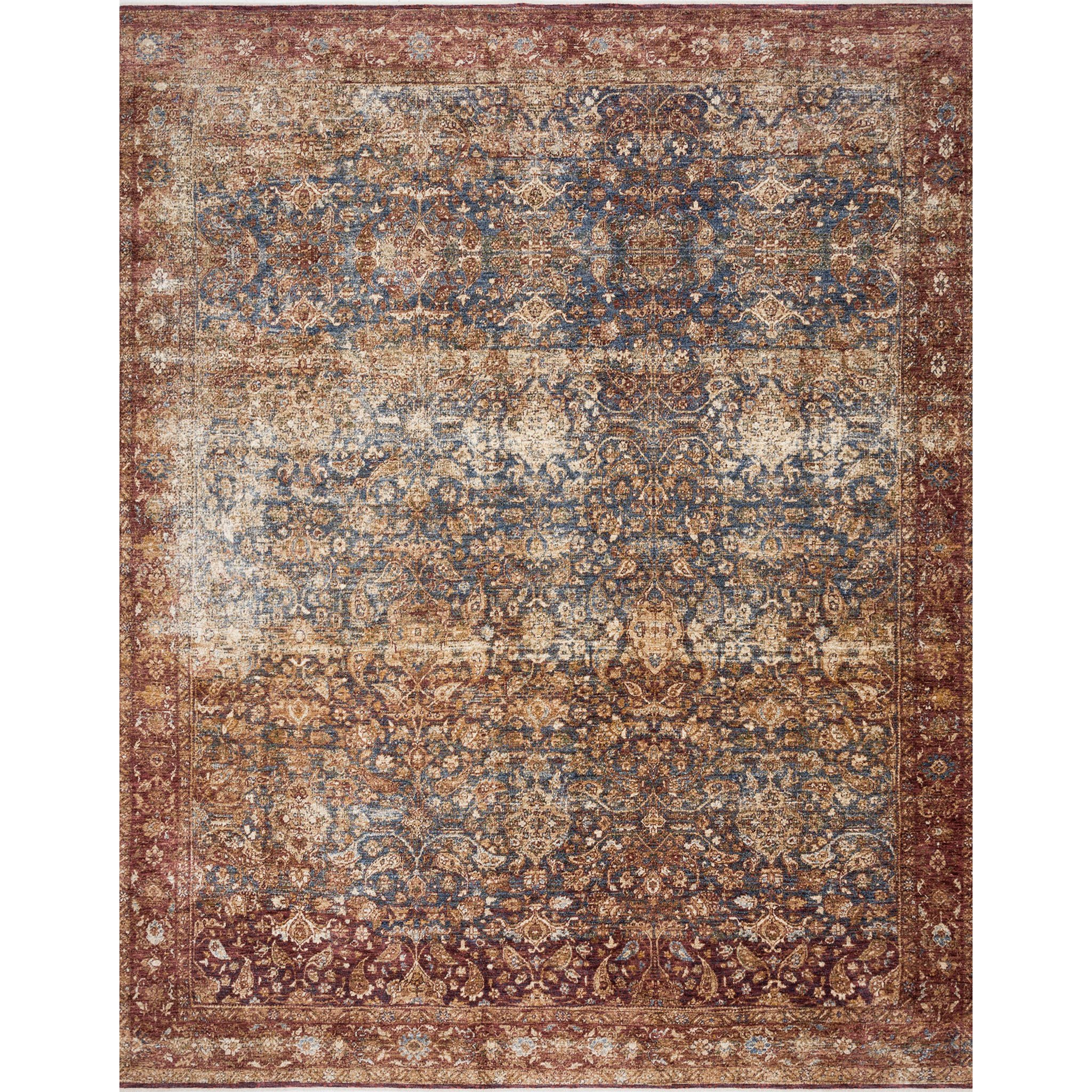 red distressed traditional rug with tan and blue detail Items range from $289.00 to $439.00