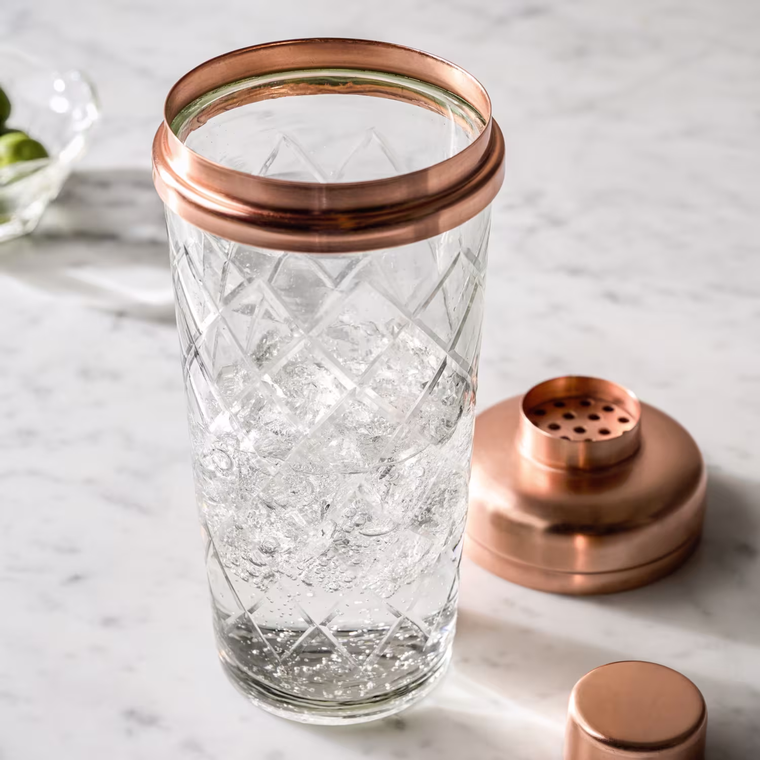 Copper and Etched Glass Shaker Bottle