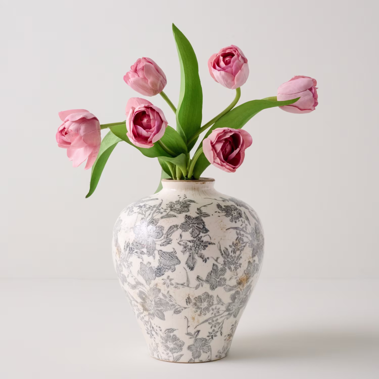 Distressed Grey and White Floral Vase