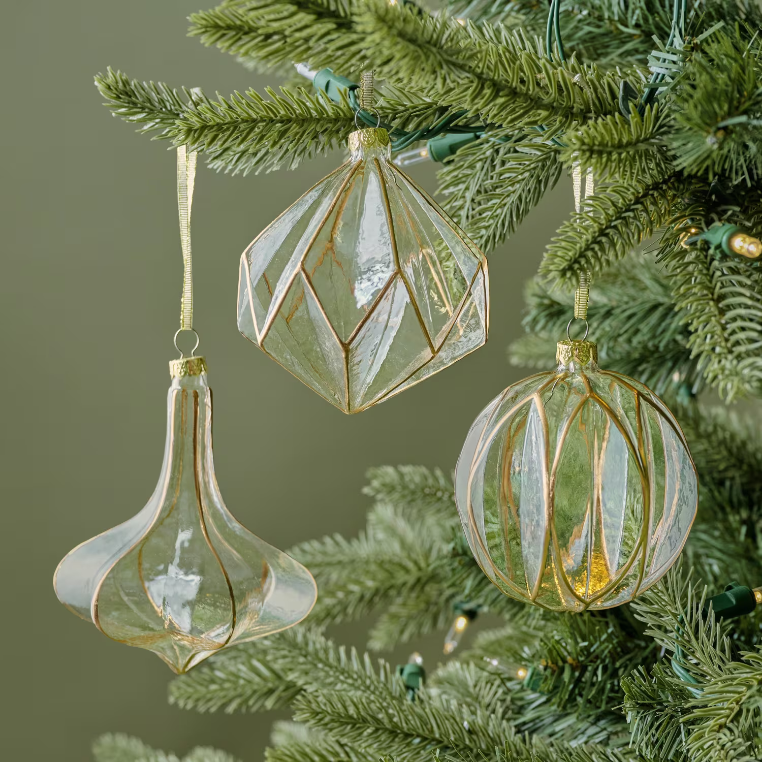 Vintage Glass and Gold Ornaments Set of 6