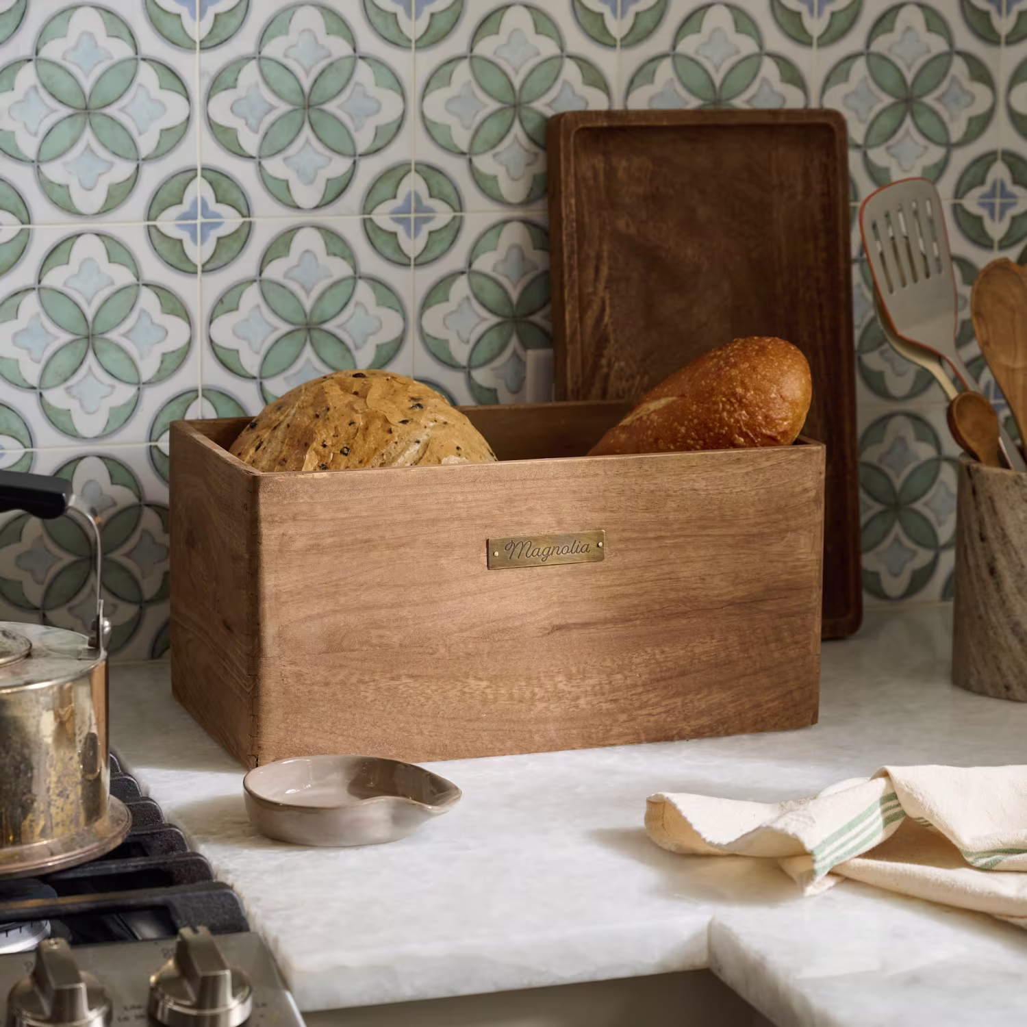 Magnolia Antiqued Wood Storage Box