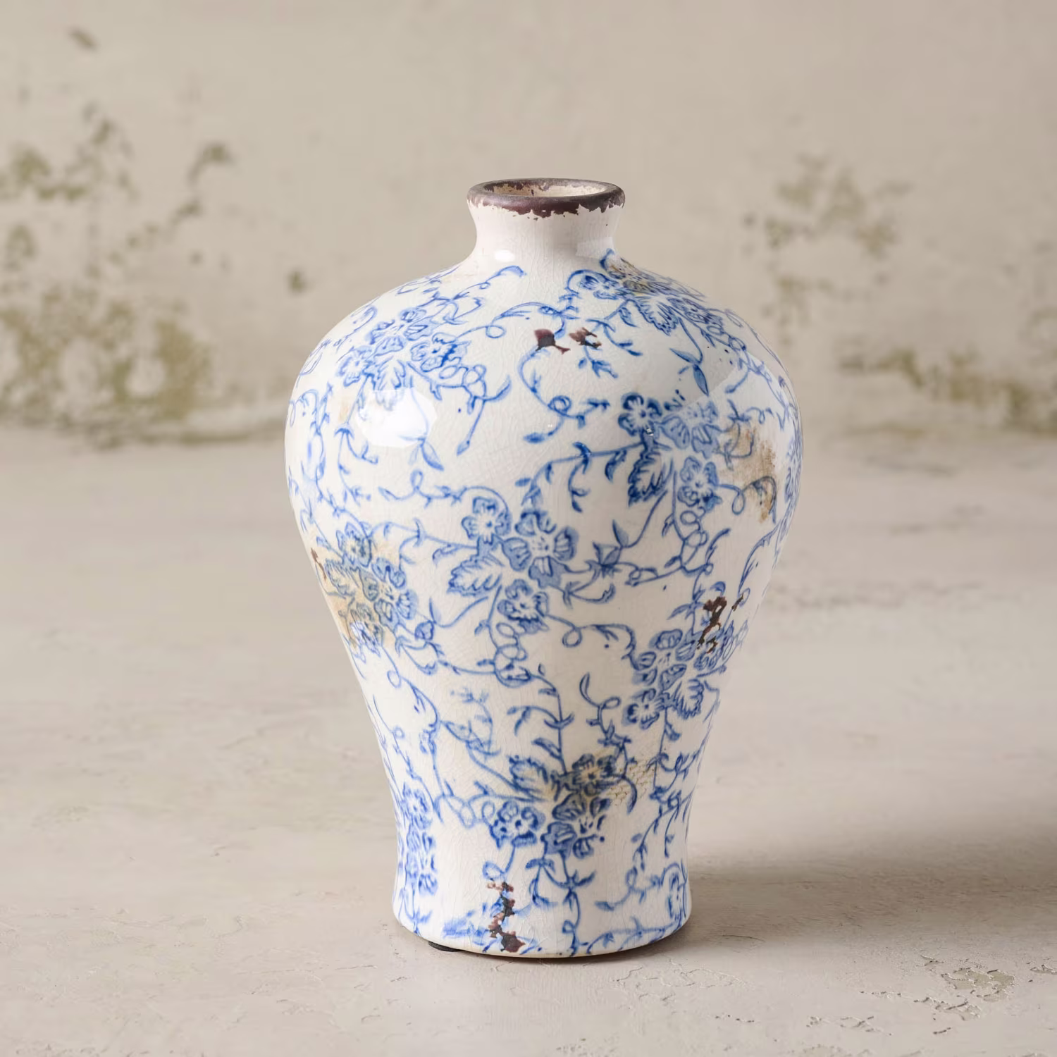 Blue and White Distressed Vase Small neck