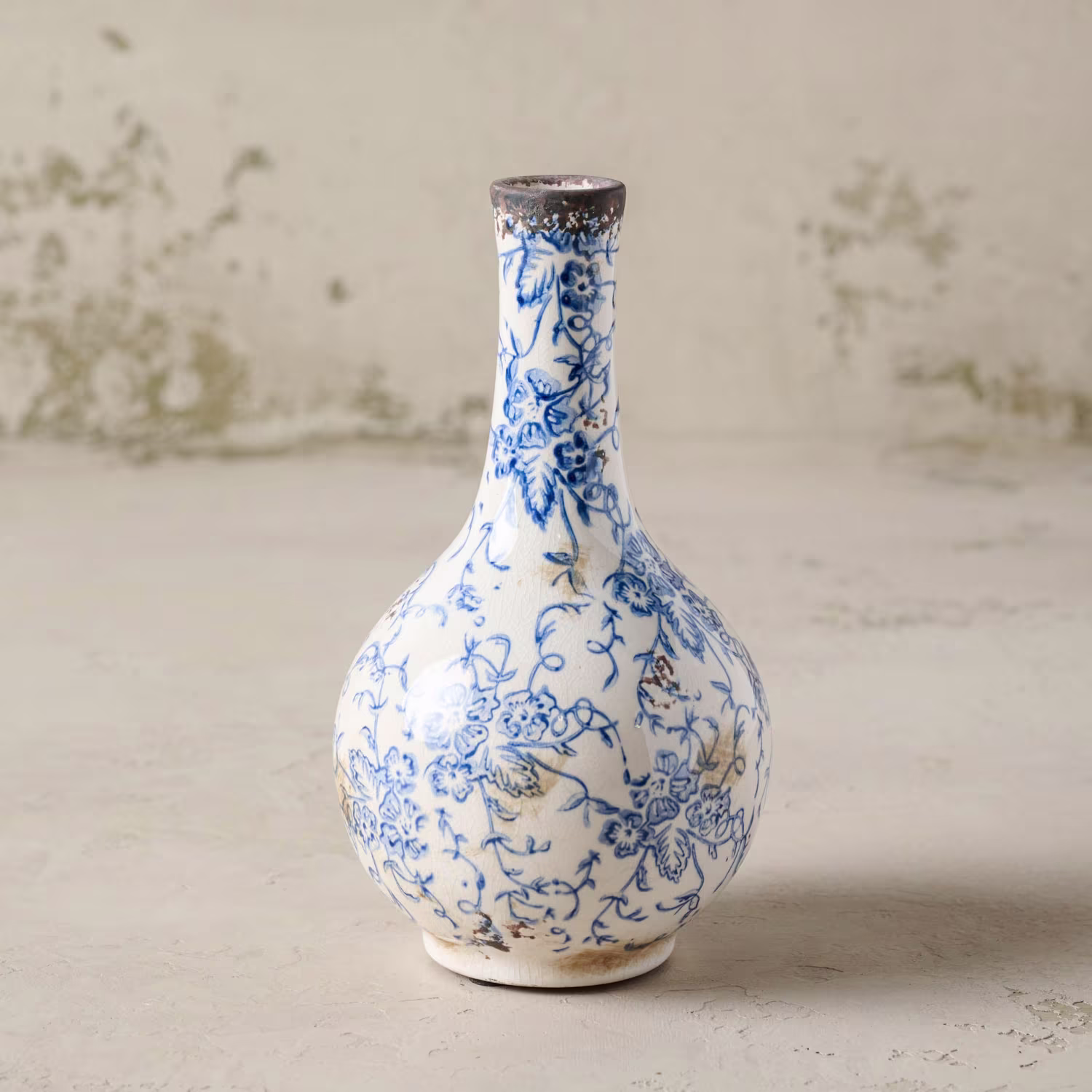 Blue and White Distressed Vase Long neck
