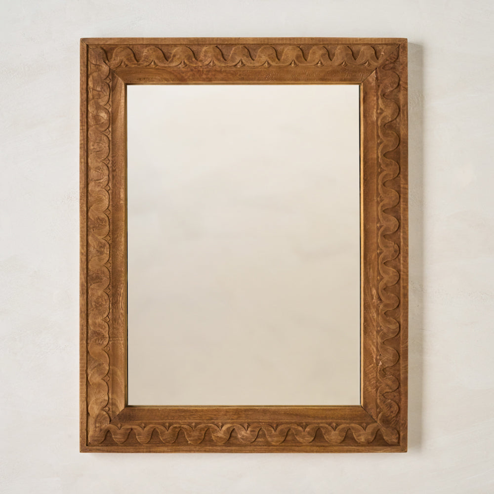 Hand-Carved Antiqued Wood Mirror