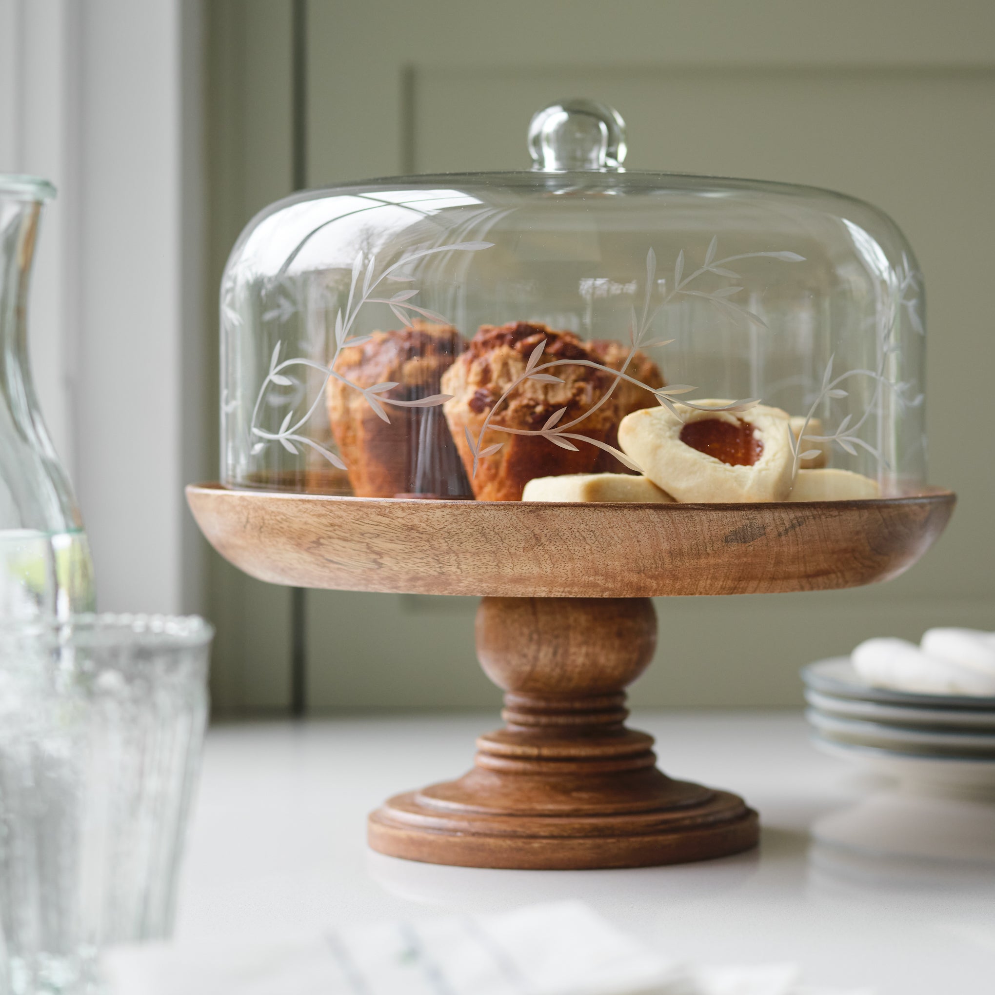Eliane Etched Glass Cake Stand