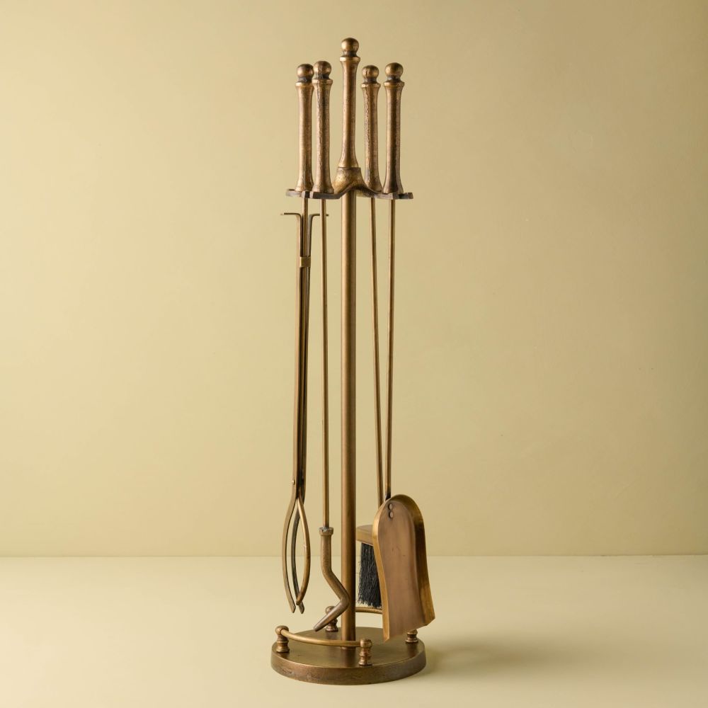 Antique Brass Fireplace Tool Set