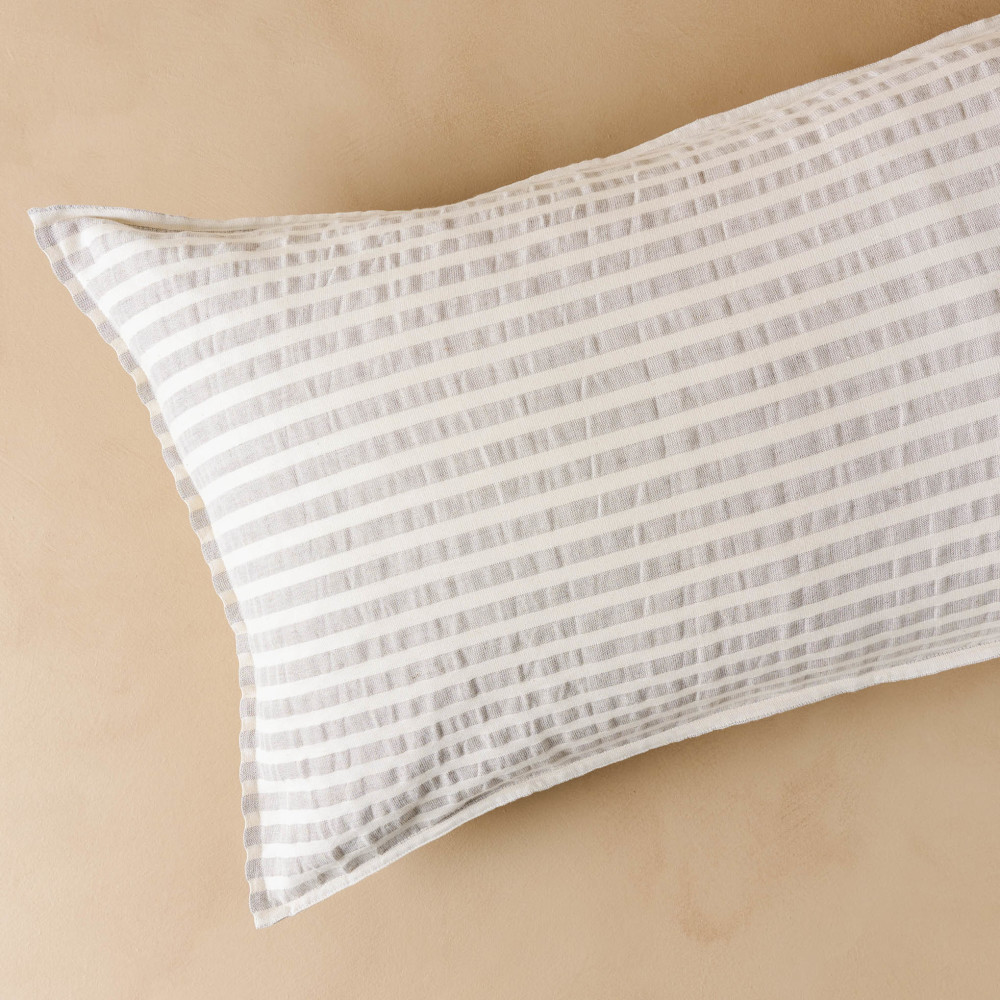 Shadow Grey + Antique White Stripe Linen Cotton Pillow Sham