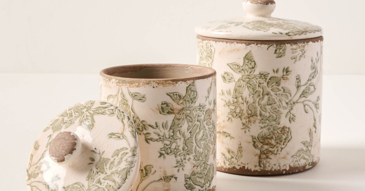 Green and White Distressed Canister