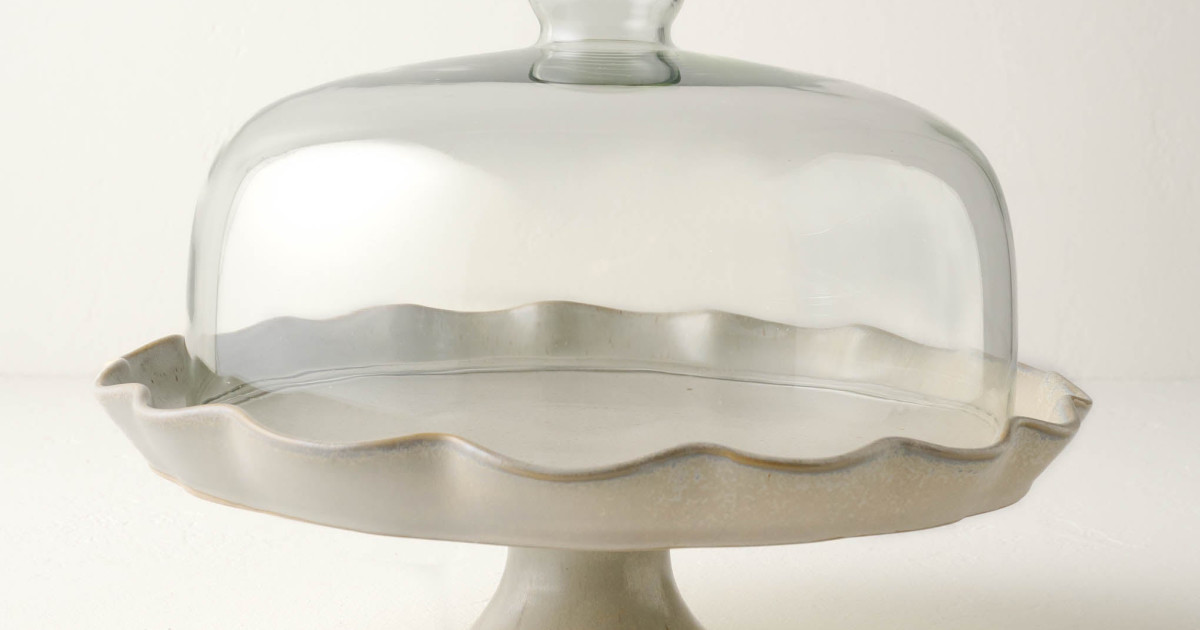 French Grey Ruffle Cake Stand with Dome