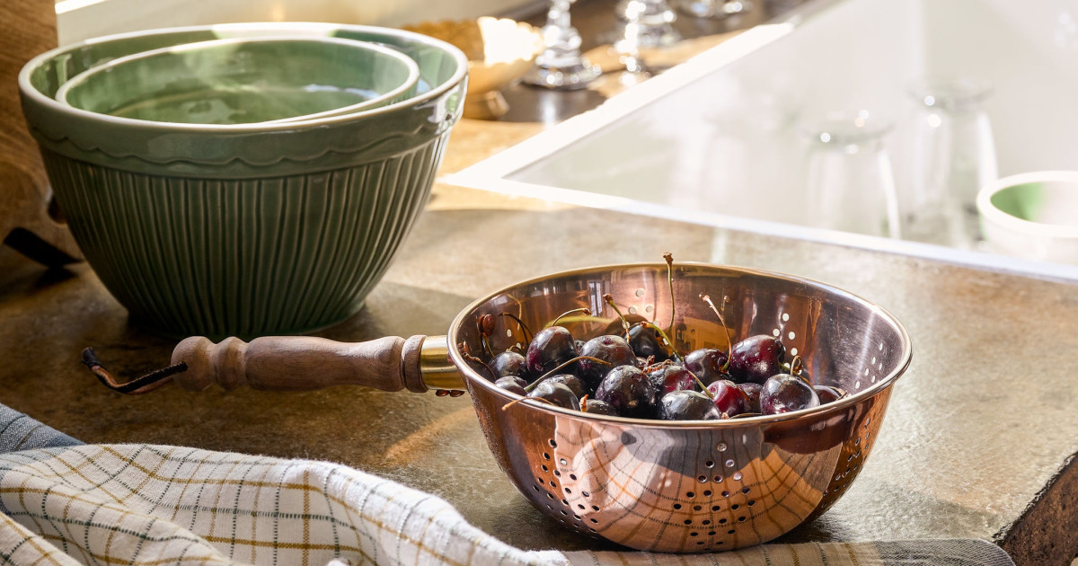 Copper Colander with Walnut Handle